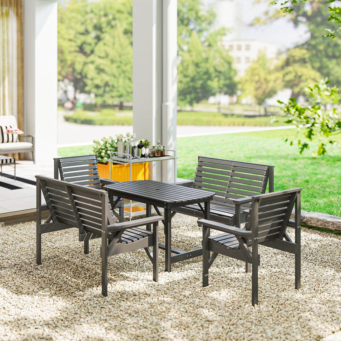 5 Piece Wooden Garden Dining Set for 6