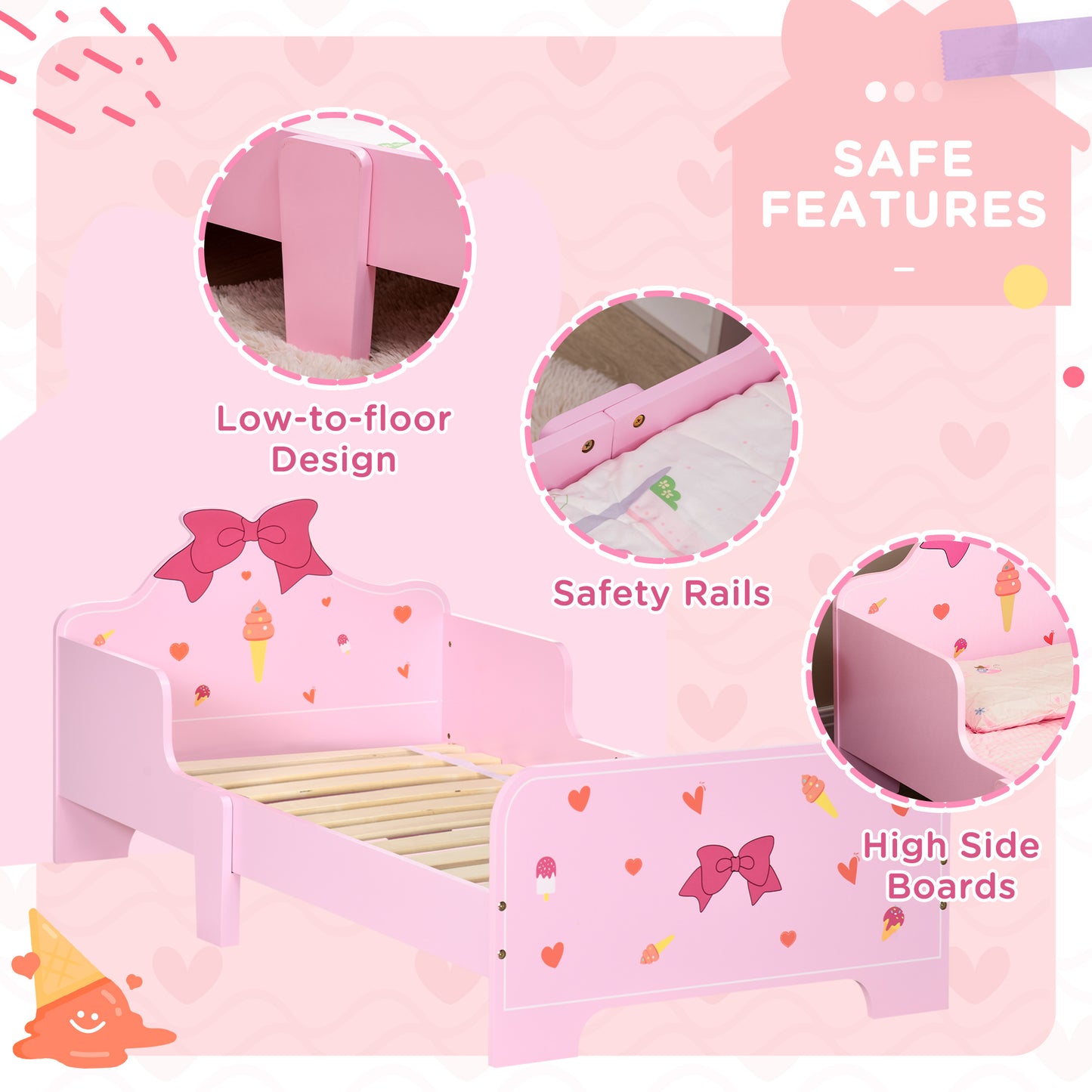 3PCs Kids Bedroom Furniture Set with Bed, Dressing Table and Stool