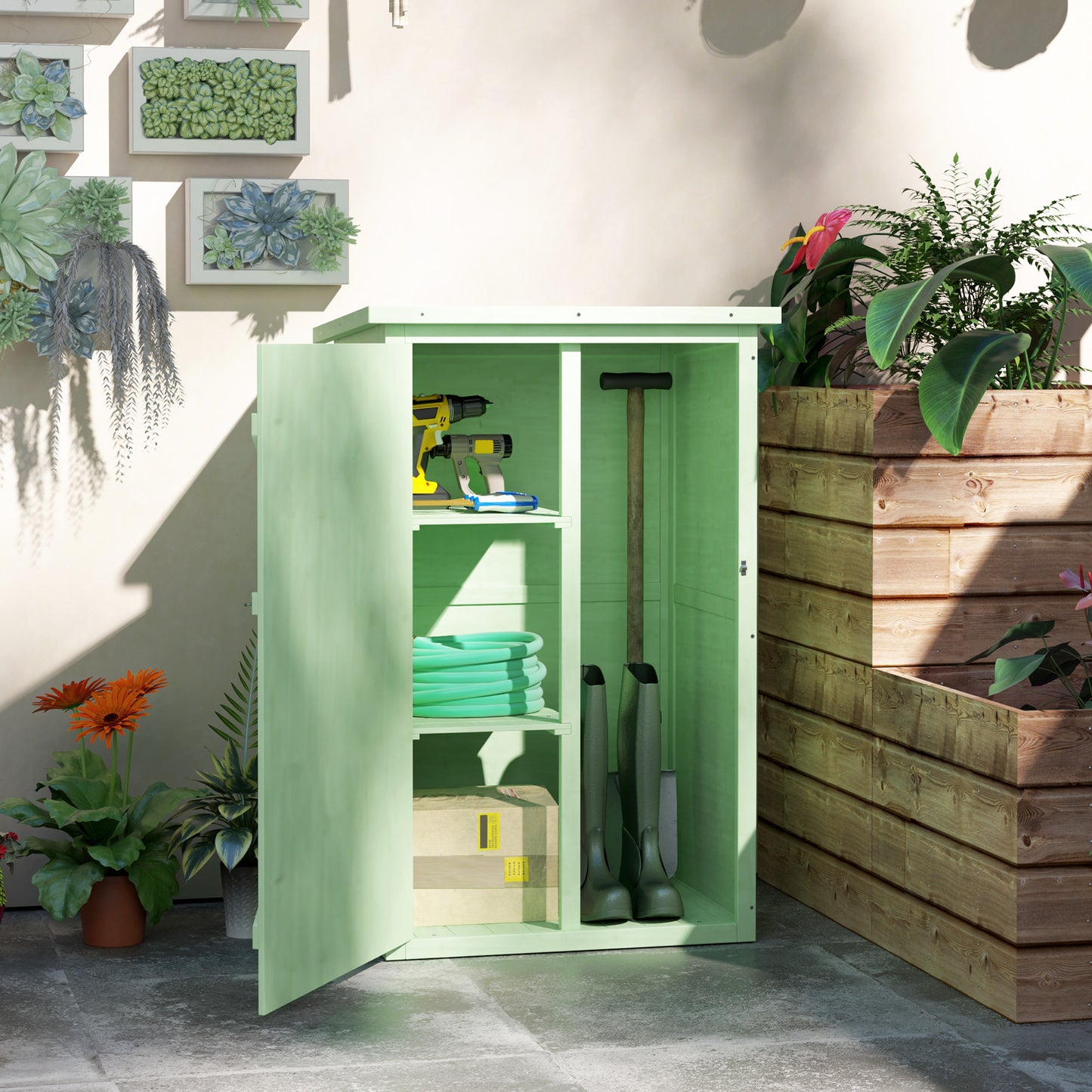 Wooden Small Shed, Garden Storage Shed with Shelves and Bolt Latch