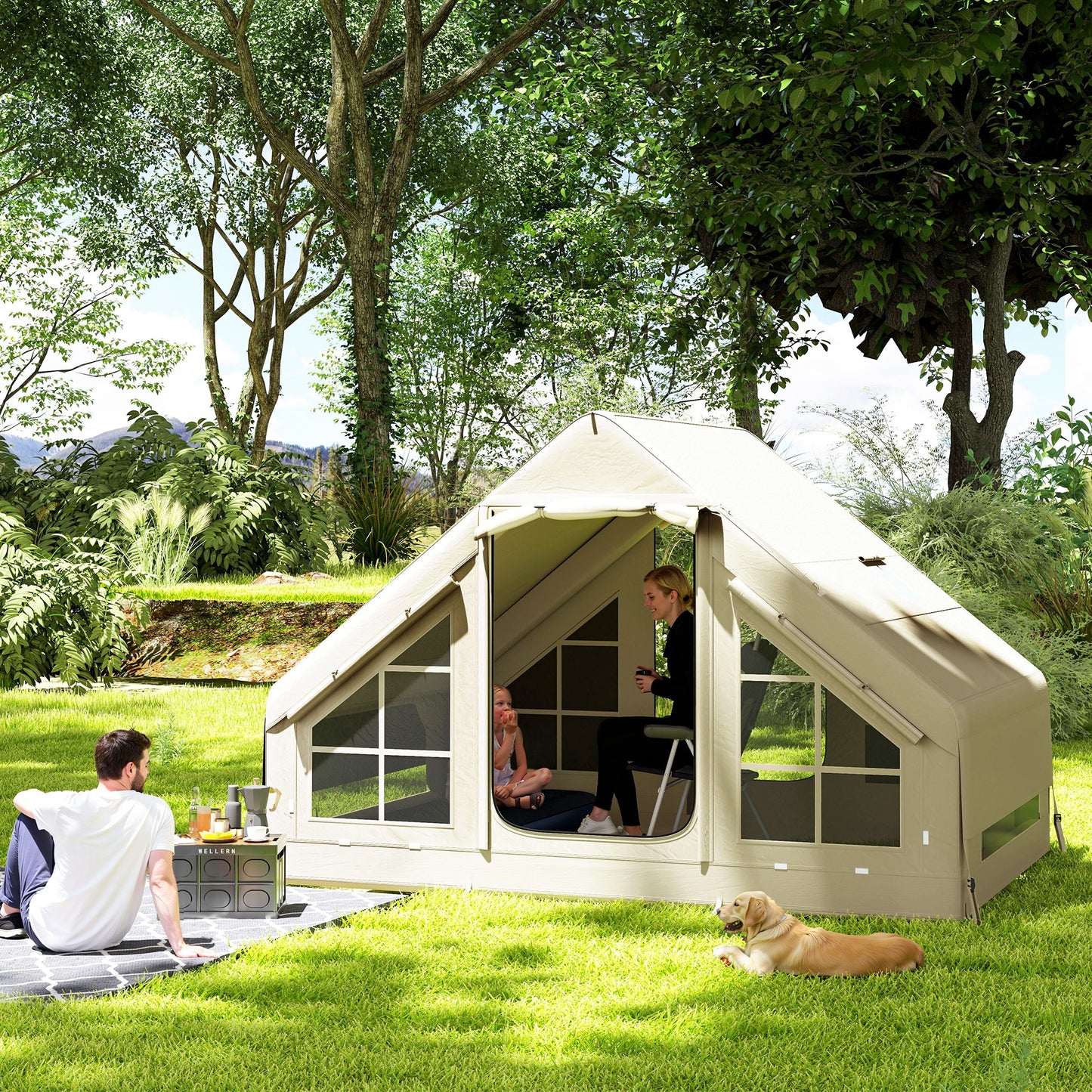 Inflatable Camping Tent with Pump and Stove Jack Hole