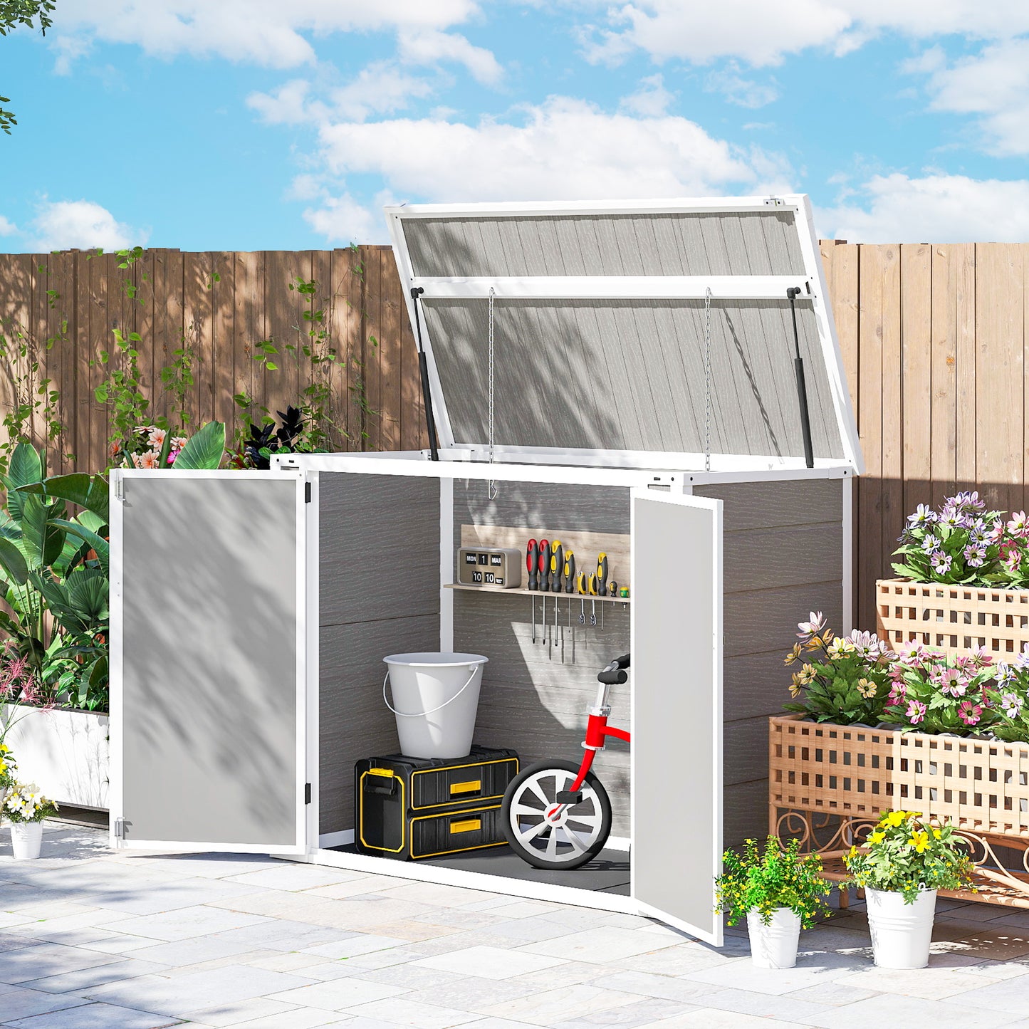 4.7 x 2.5FT Garden Shed, Lockable Outdoor Storage with Openable Lid
