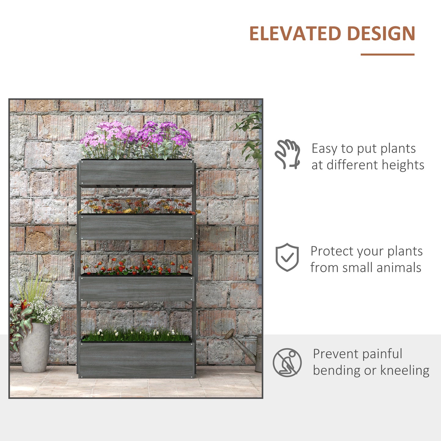 Four-Tier Basket Wooden Plant Stand