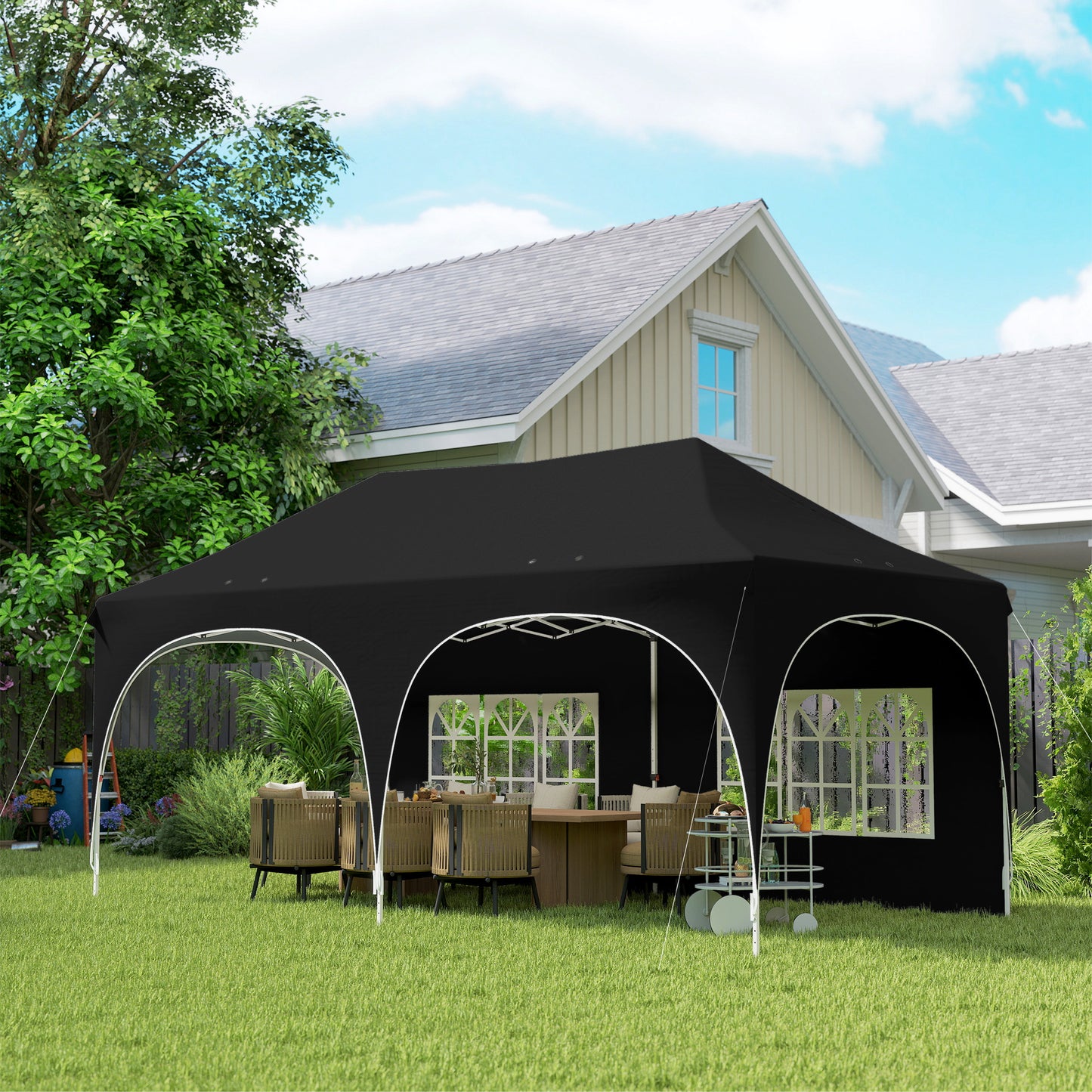 3 x 6m Pop Up Gazebo Shelter with Sides, 6 Sandbags