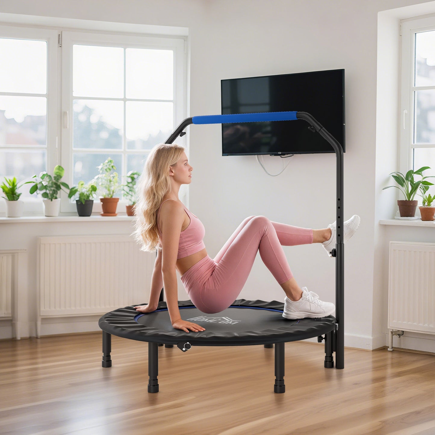 45" Foldable Mini Fitness Trampoline, with Adjustable Foam Handle