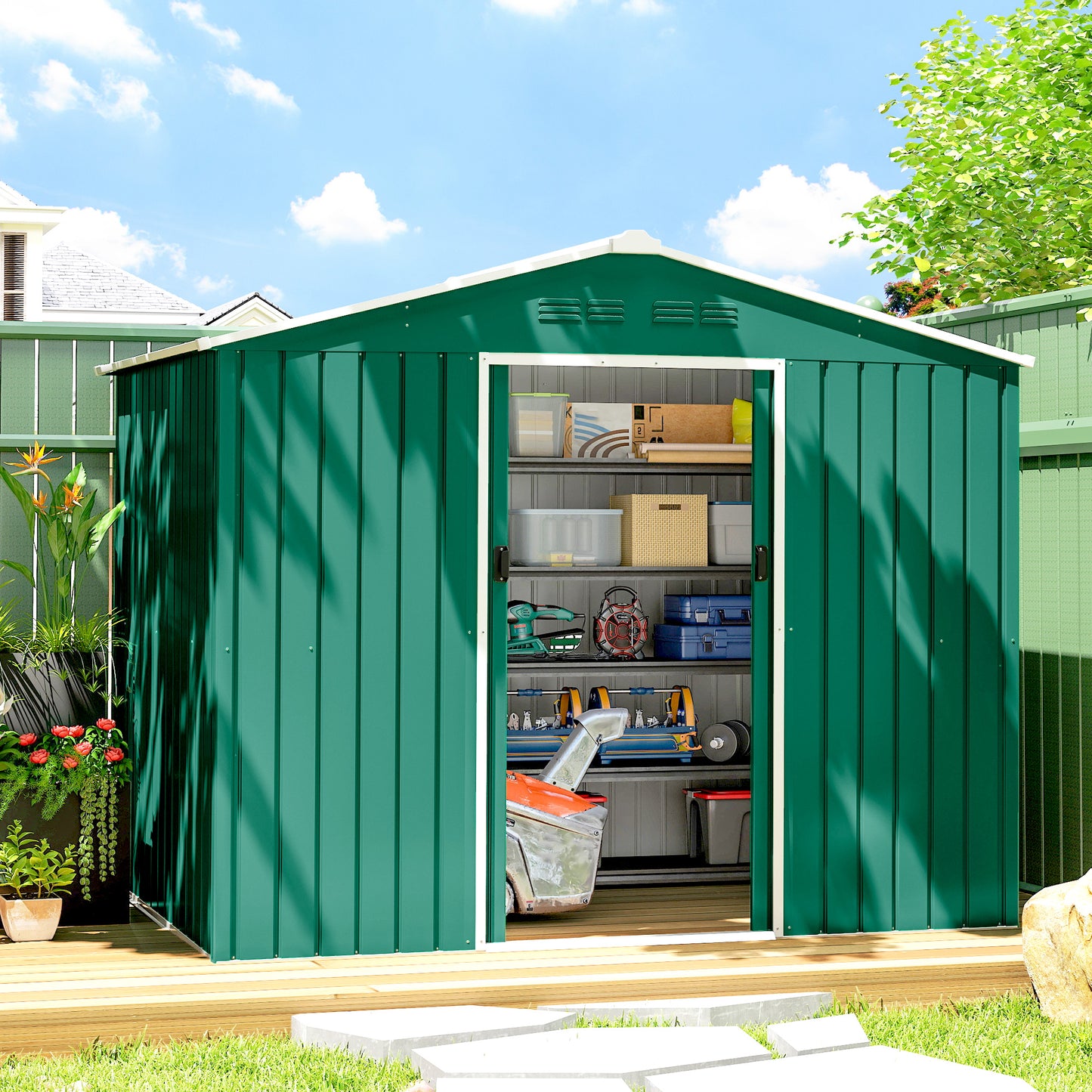 8 x 6ft Galvanised Steel Shed, with Double Door