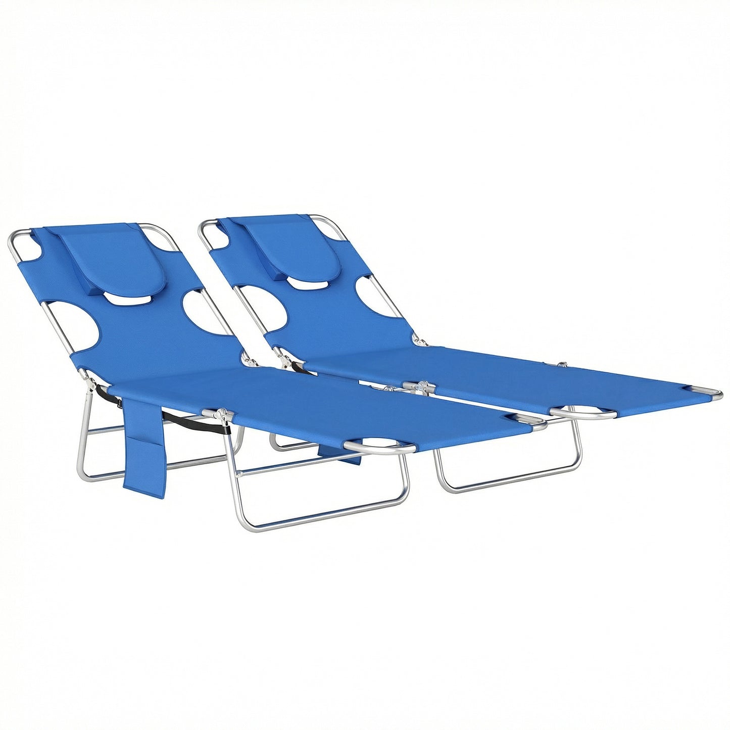 5-Position Adjustable Sun Loungers Set of 2 with Reading Hole