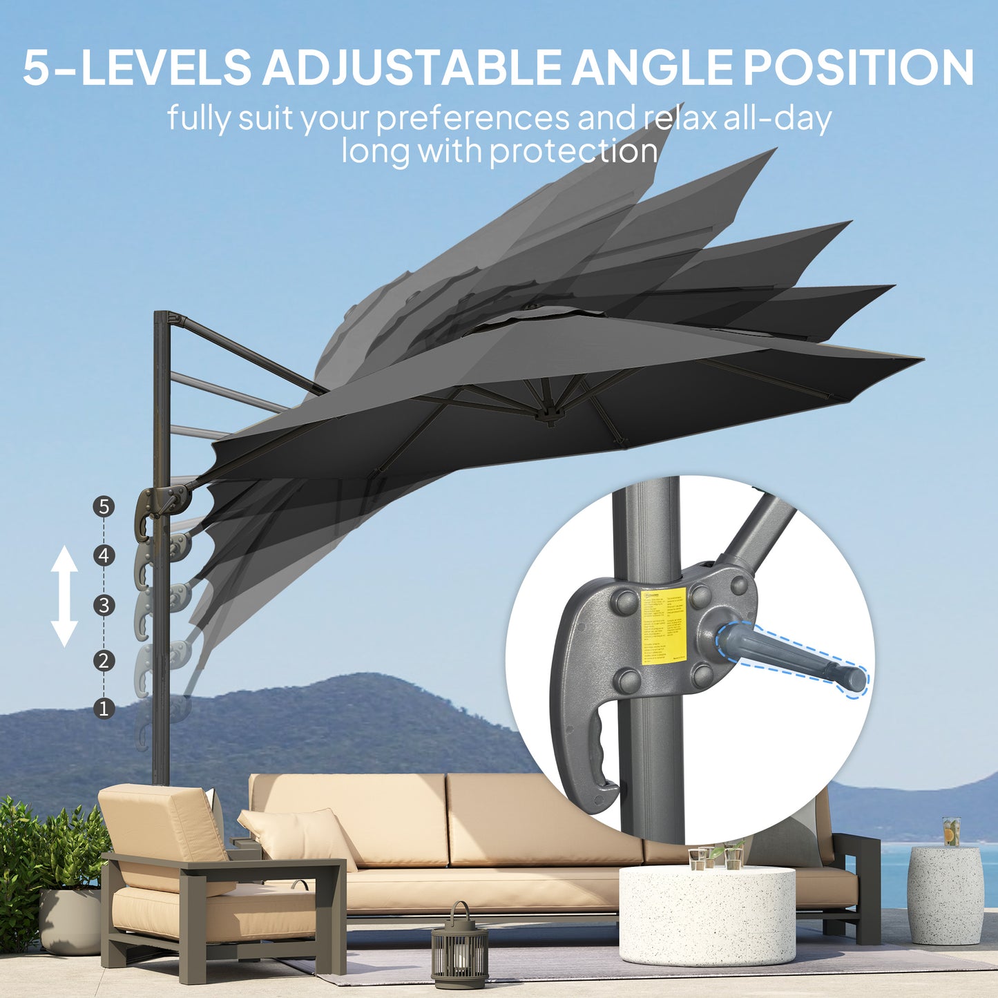 3 x 3m Overhanging Cantilever Parasol