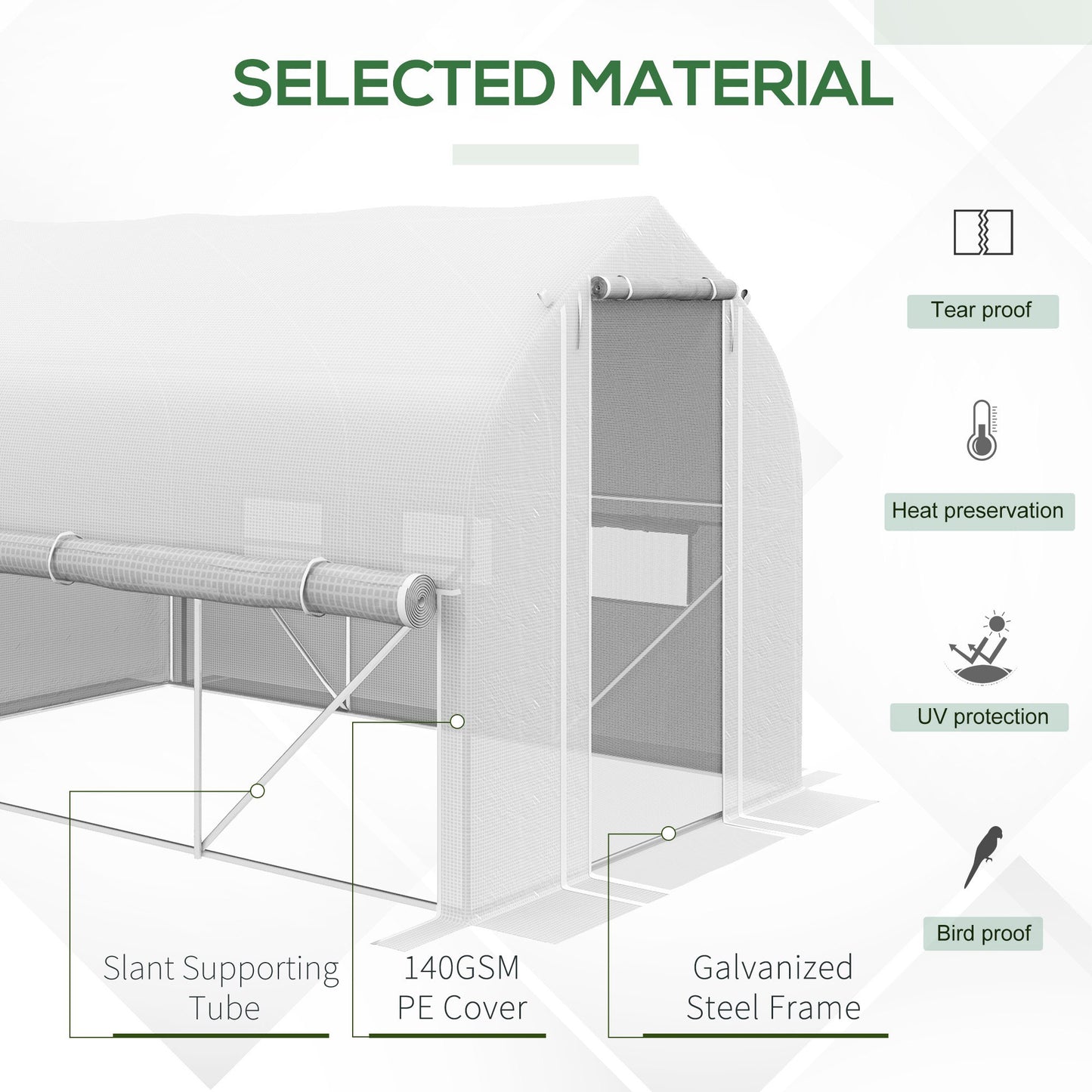 3 x 2(m) Walk-in Polytunnel Greenhouse, Zipped Roll Up Sidewalls
