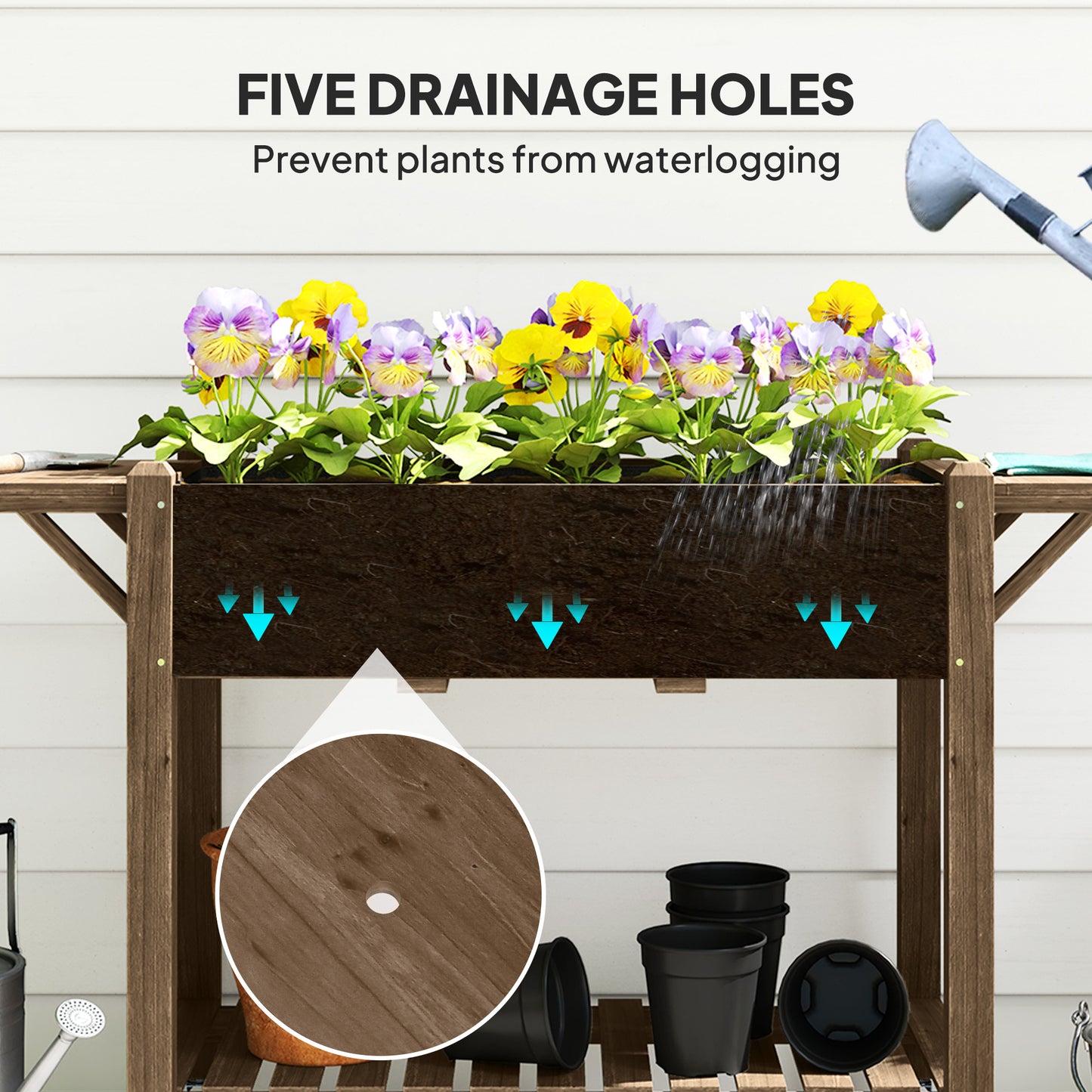 46 x 94cm Wooden Raised Planter, with Shelves