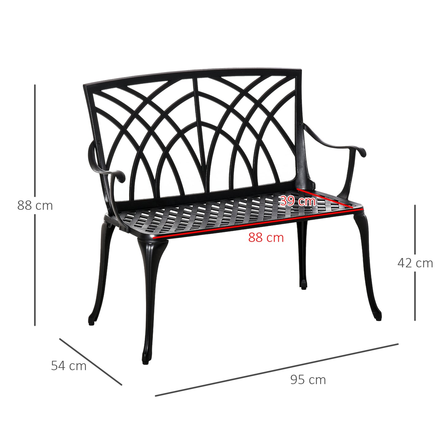 2-Seater Cast Aluminium Garden Bench Loveseat Outdoor Furniture