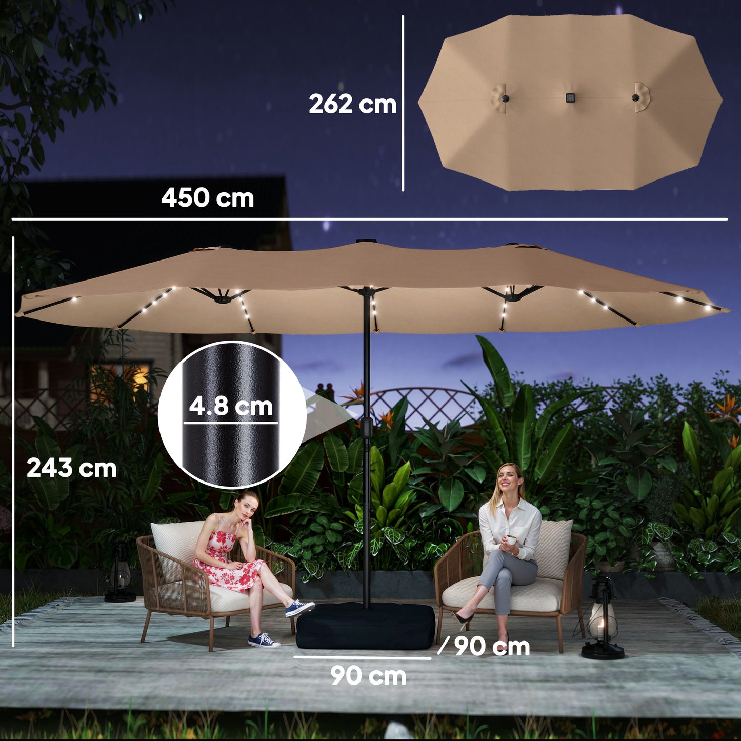 Patio Umbrella Double-Sided Outdoor Umbrella with Solar Lights Base