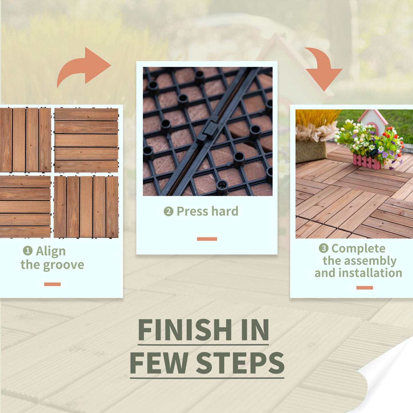 27 Pcs Solid Wood Interlocking Decking Tiles For Patio, Balcony