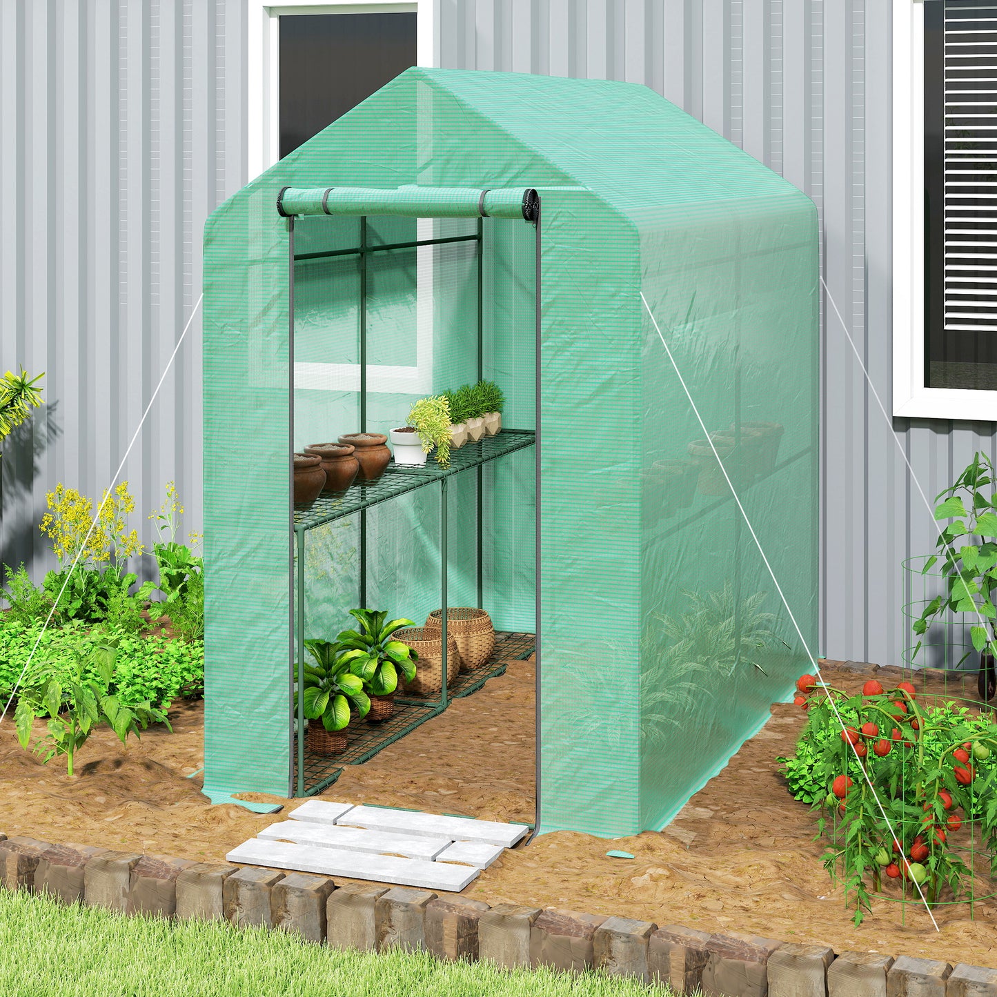 120 x 186cm Walk-In Greenhouse, with Shelves