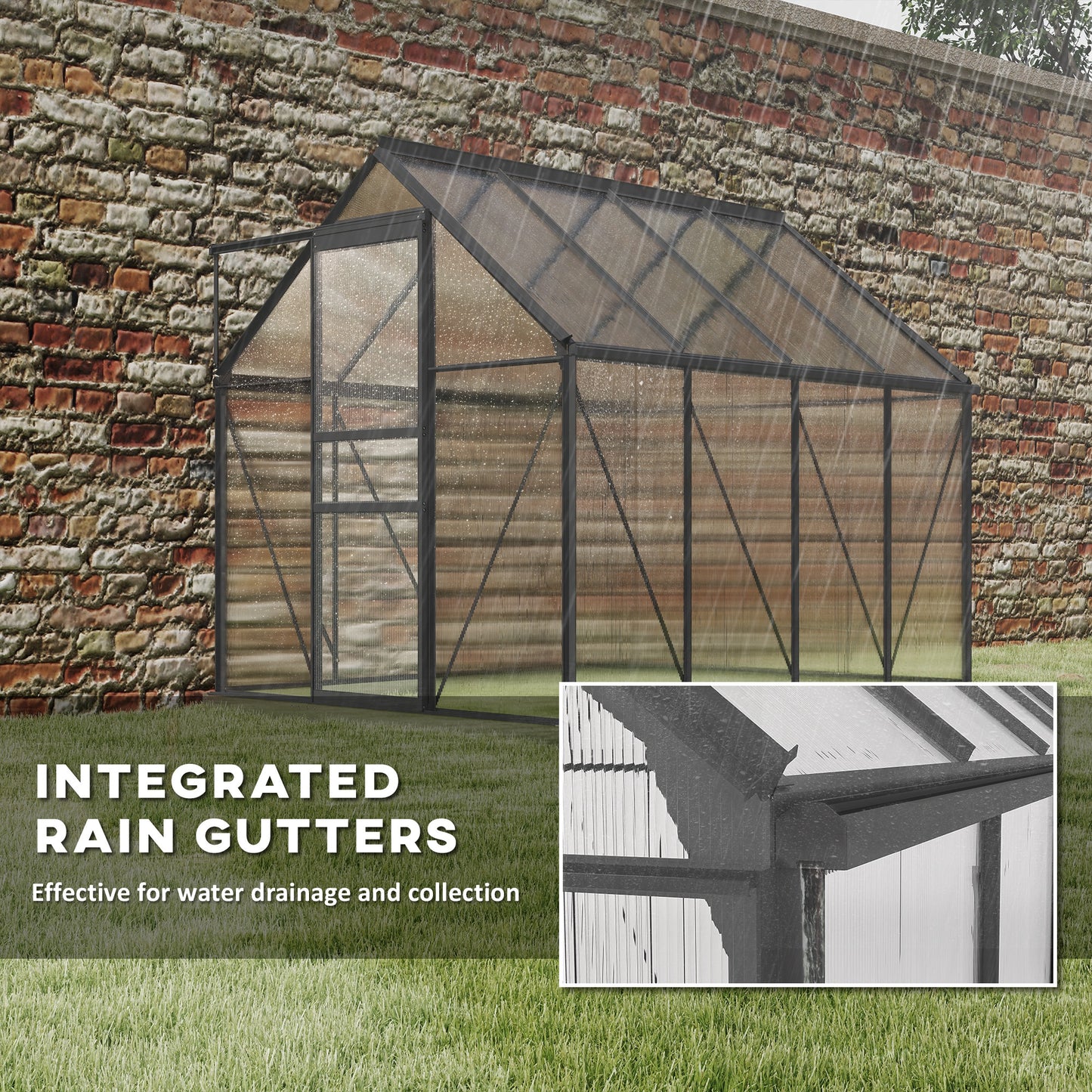 190 x 253 cm Walk-In Polycarbonate Greenhouse