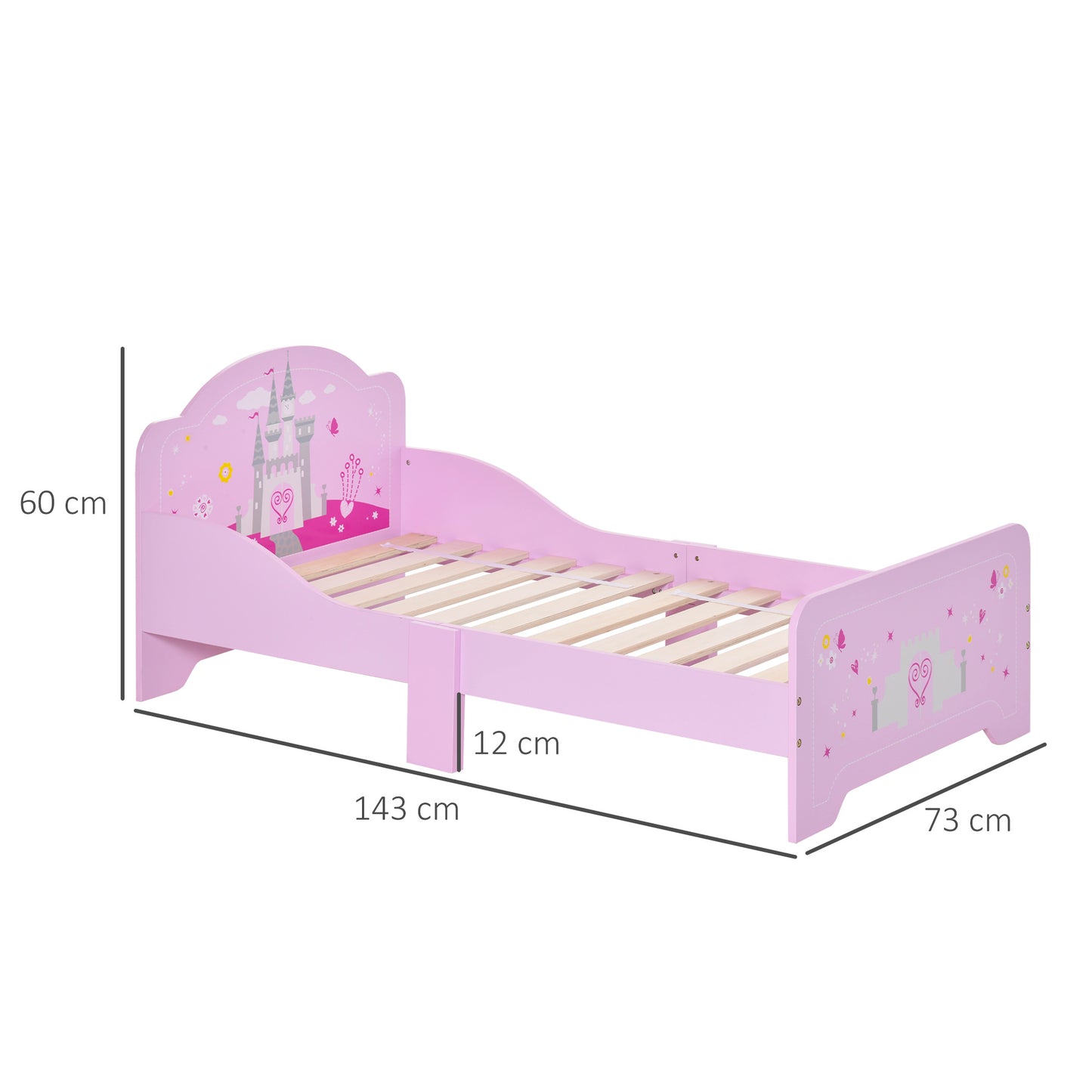 Kids Bed Princess Castle Theme w/ Side Rails Slats Home Furniture
