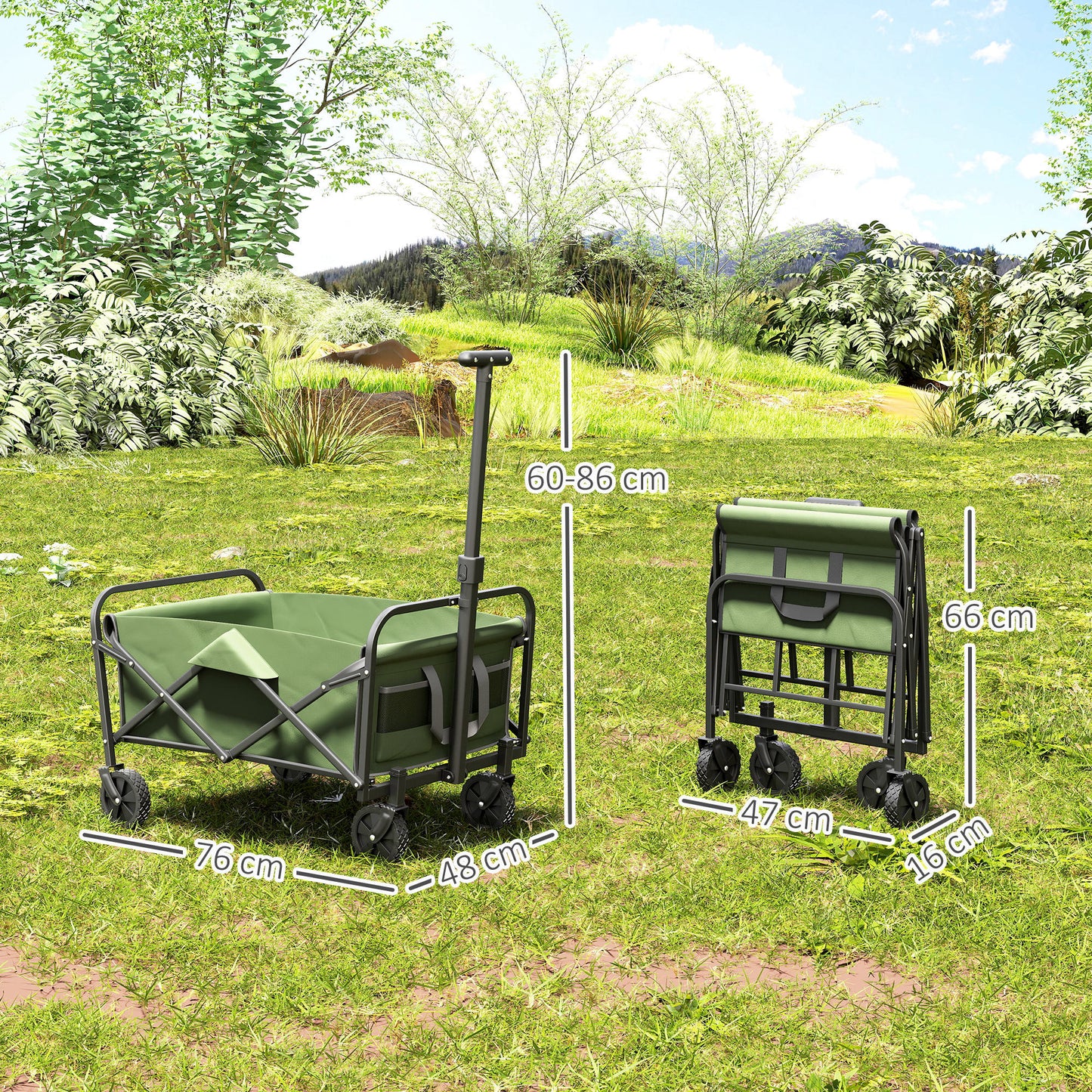 62L Festival Trolley on Wheels, Garden Folding Trolley Cart
