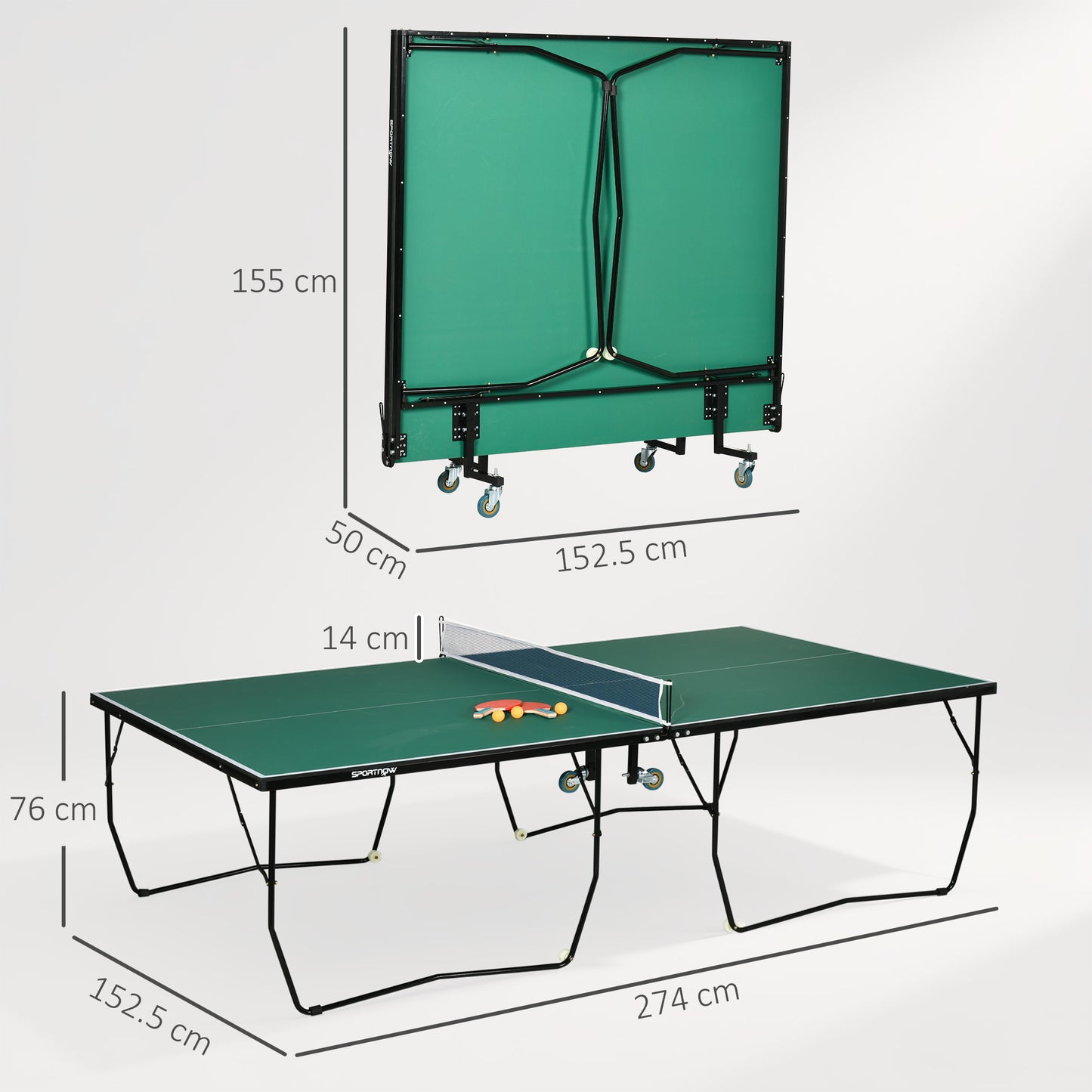 9FT Folding Tennis Table, with 8 Wheels, for Indoor Use