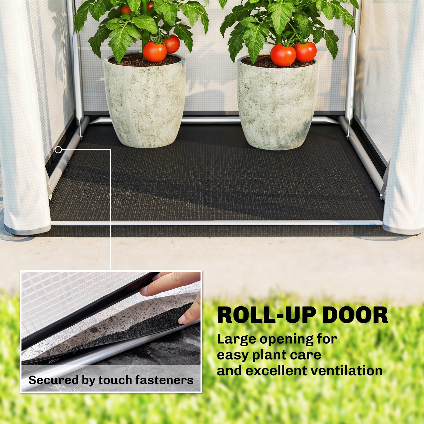 Mini Greenhouse, Portable Green House with Roll-Up Door, PE Base