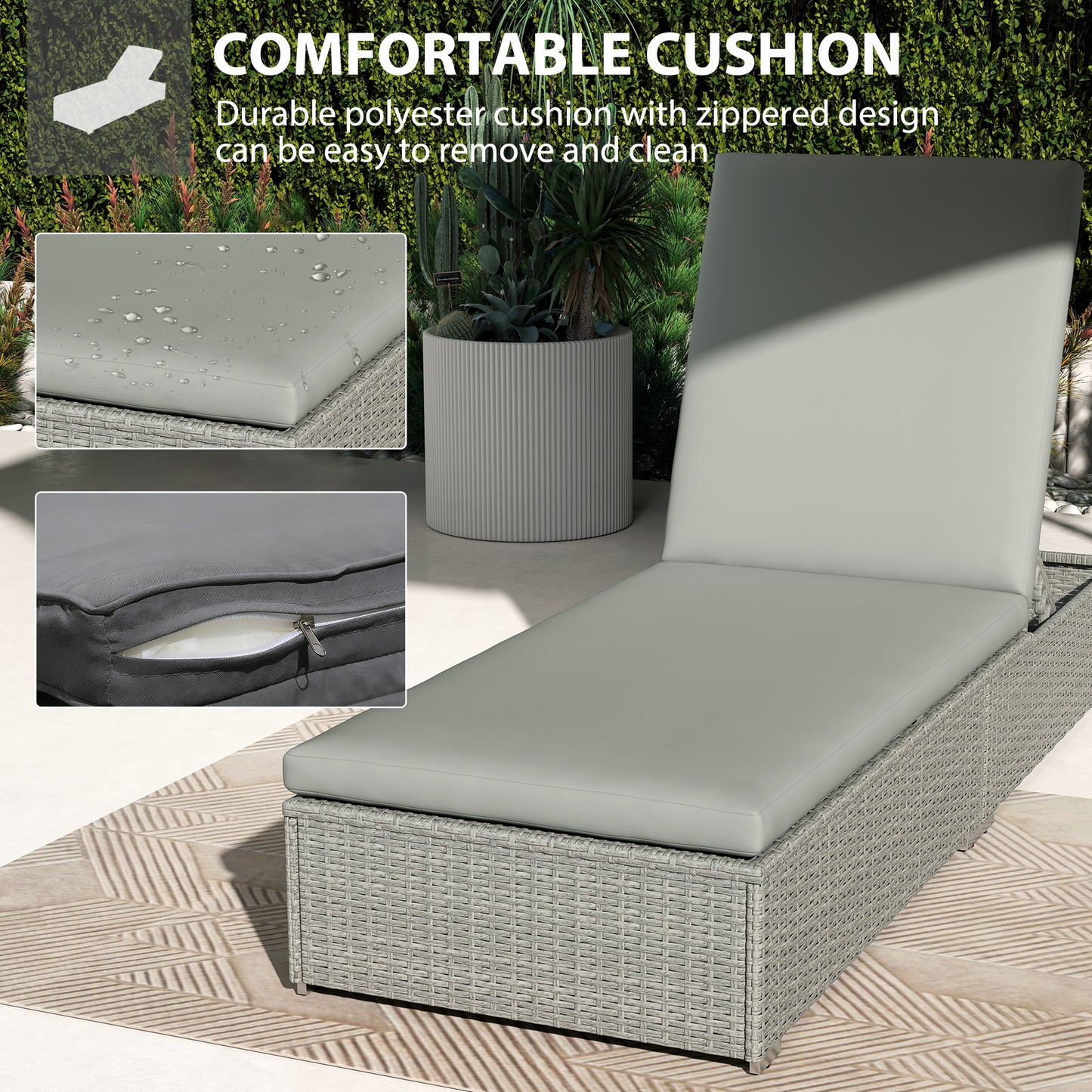 Rattan Sun Lounger, Five-Position Reclining Garden Lounger Bed