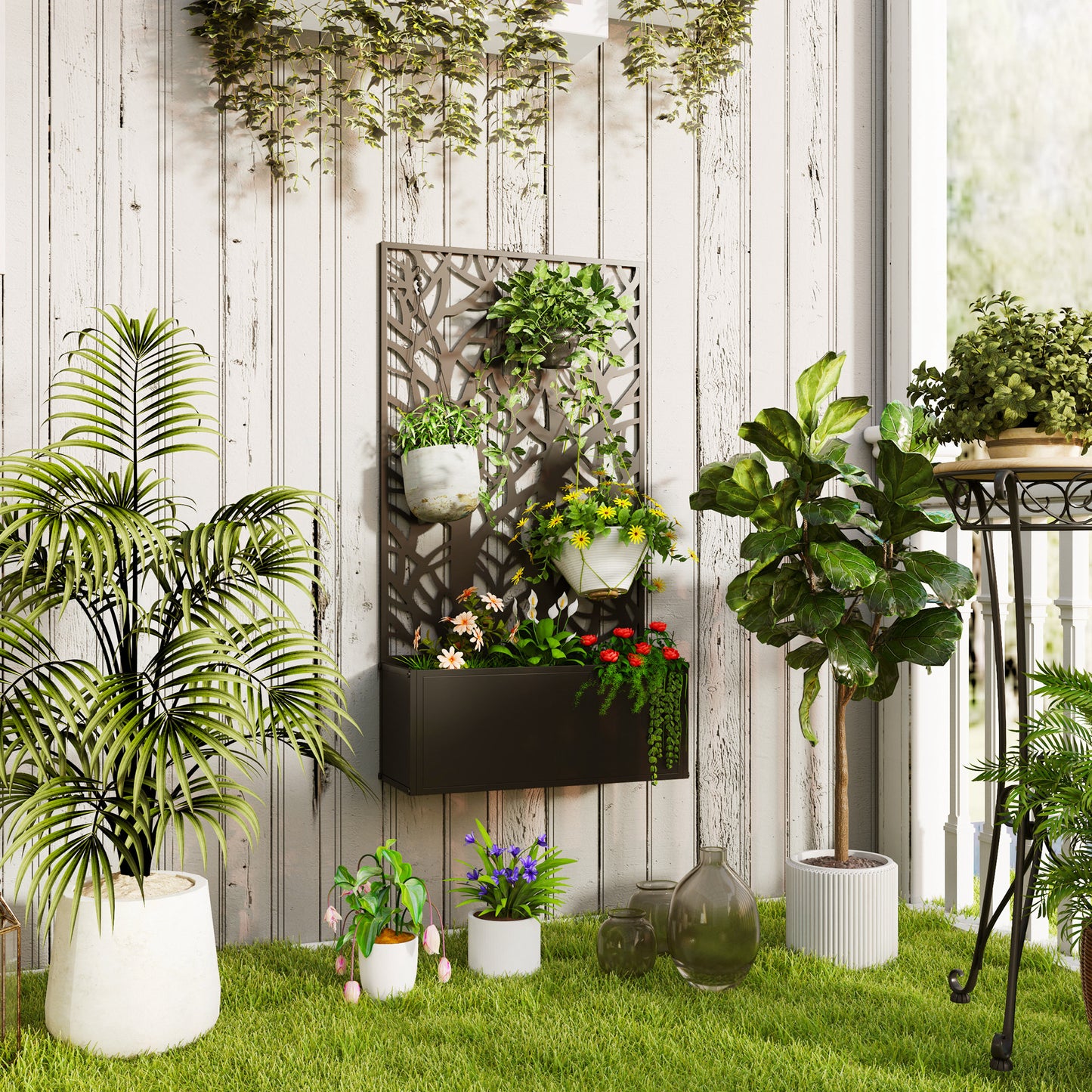Outdoor Metal Planter, with Back Trellis (2)