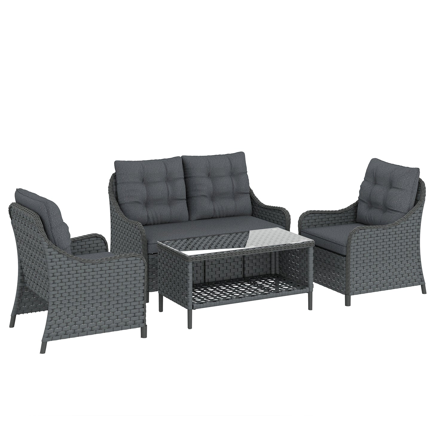 4-Piece Wicker Patio Furniture Set with 2 Armchairs, Loveseat