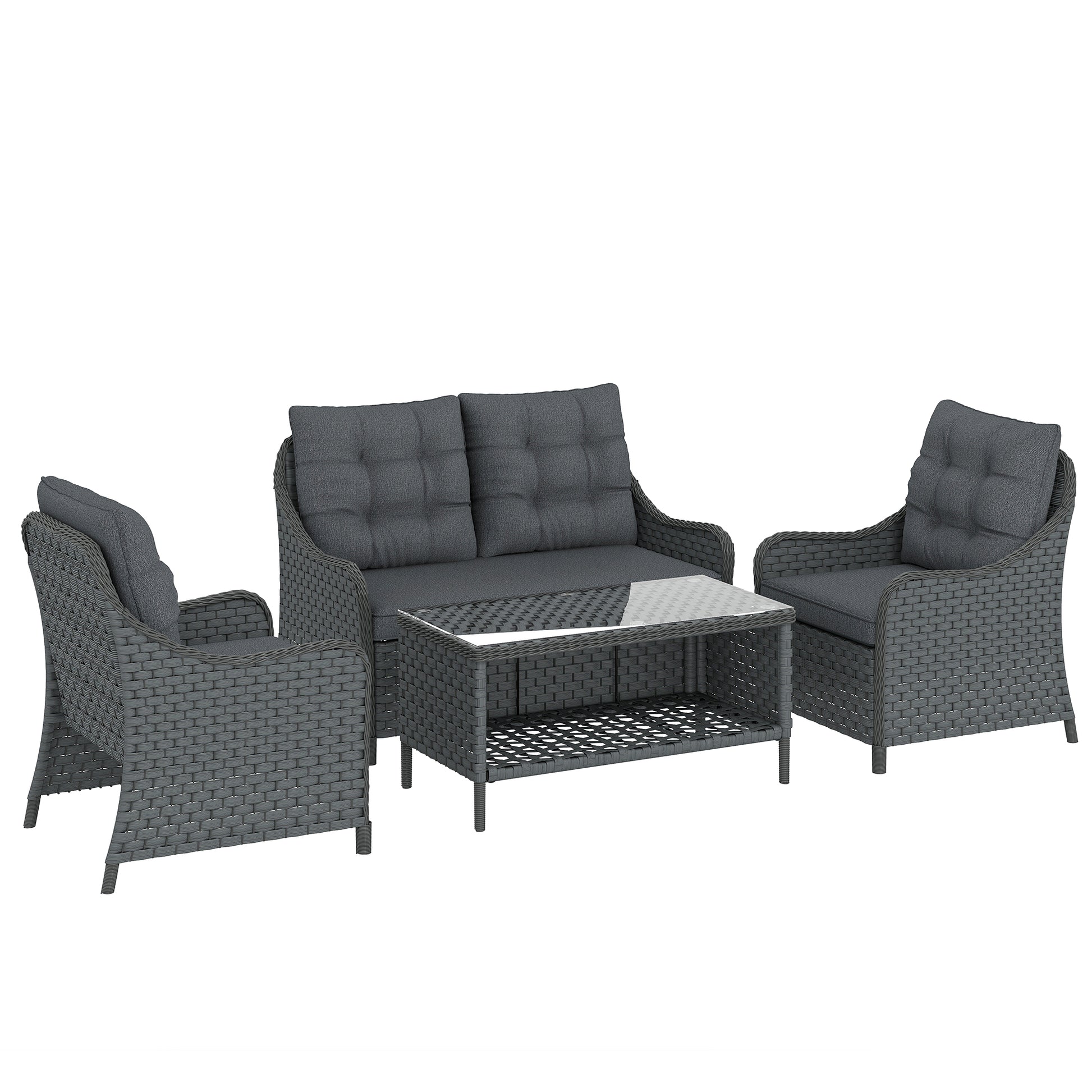 4-Piece Wicker Patio Furniture Set with 2 Armchairs, Loveseat