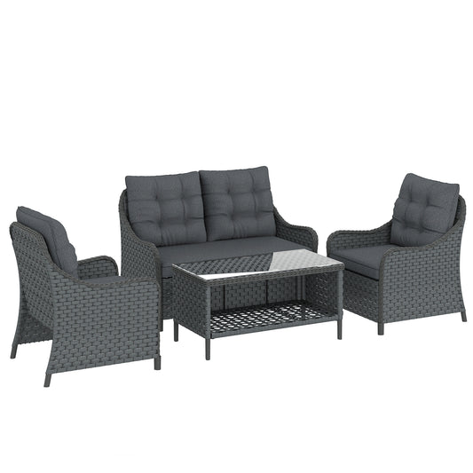 4-Piece Wicker Patio Furniture Set with 2 Armchairs, Loveseat