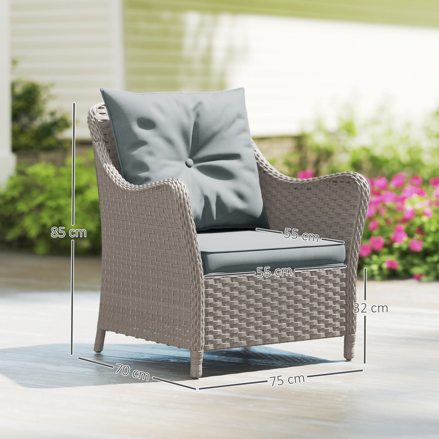Rattan Garden Chairs Set of 2, Outdoor Rattan Chairs with Cushions