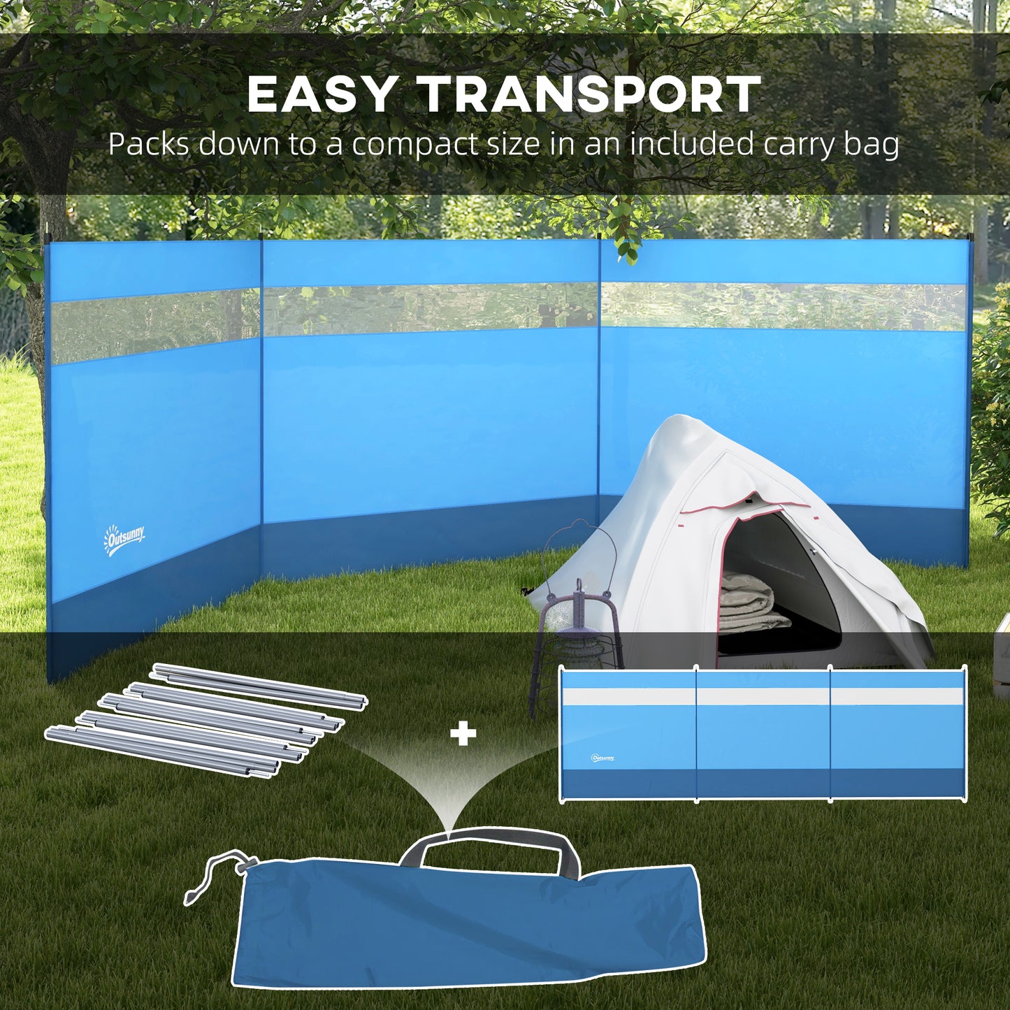 Camping Windbreaker with Clear Windows, Carry Bag and Steel Poles