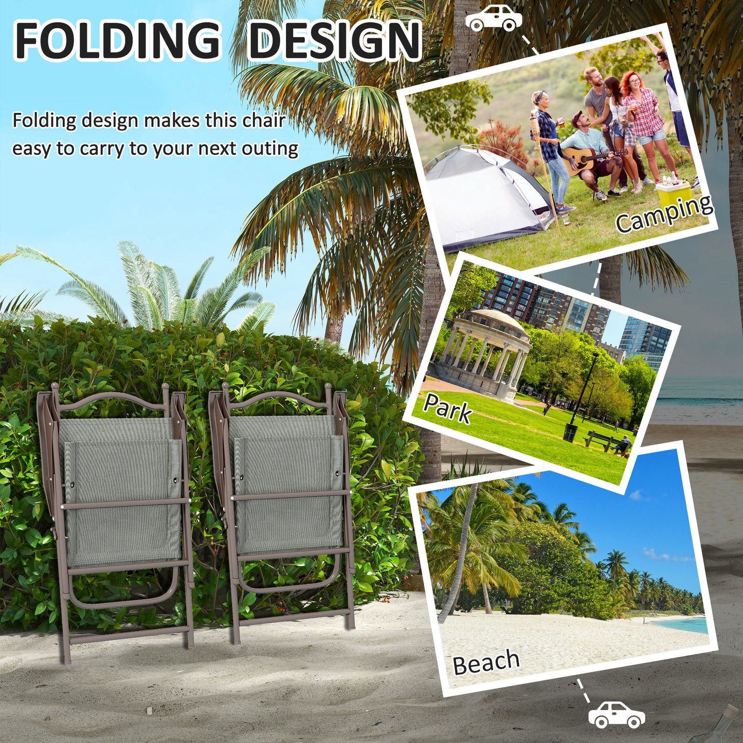 Set of Two Folding Garden Chairs, with Fabric Mesh Seats