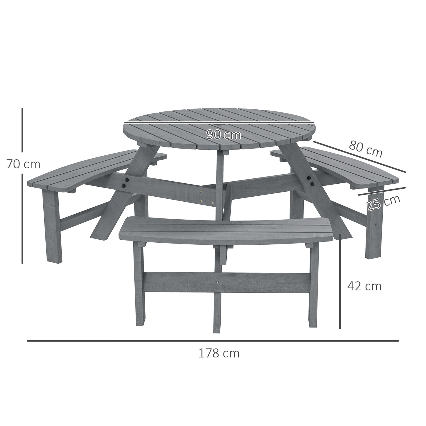 Wooden Garden Dining Set, 6 Seater Round Dining Picnic Table (1)