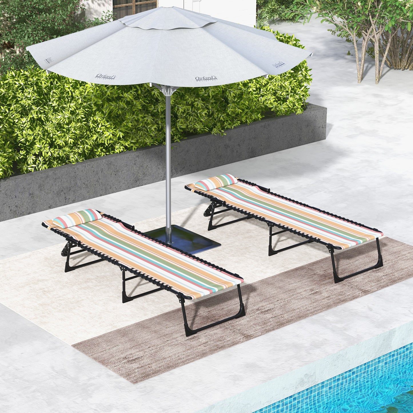 Set of Two Folding Sun Loungers, with Four-Position Backs