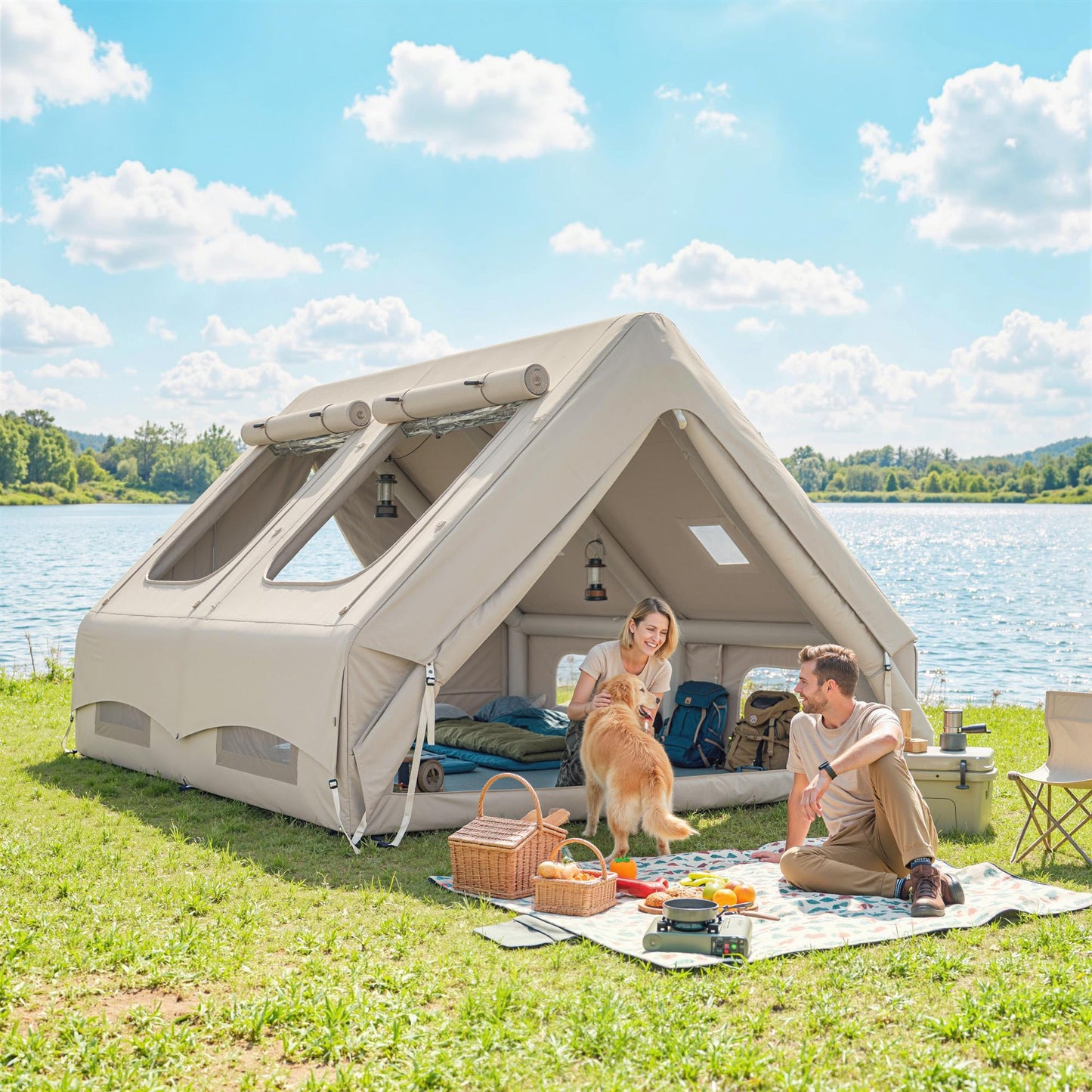 Inflatable Camping Tent, 4 Season Hot Tent 10000mm Waterproof