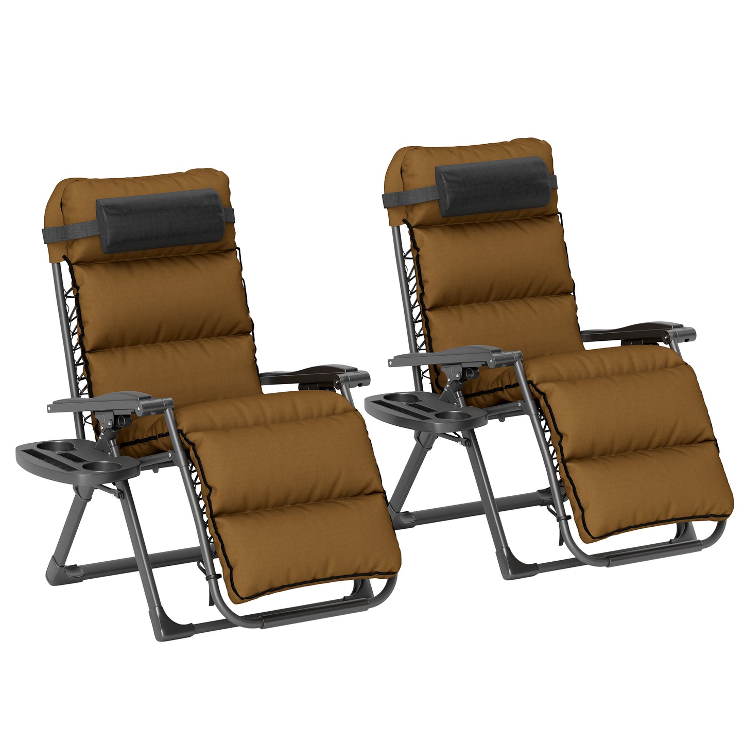Set of Two Reclining Sun Loungers, with Cushion