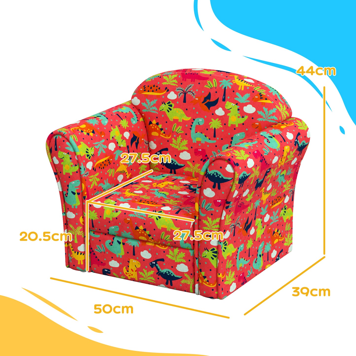 Kids Armchair with Dinosaur Design, Wooden Frame, for Bedroom