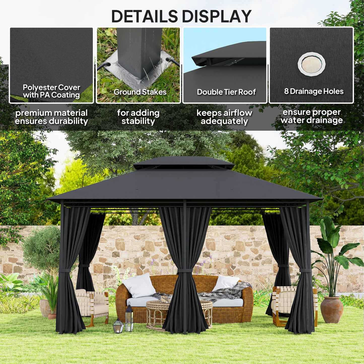 3 x 4m Steel Gazebo, with Curtains