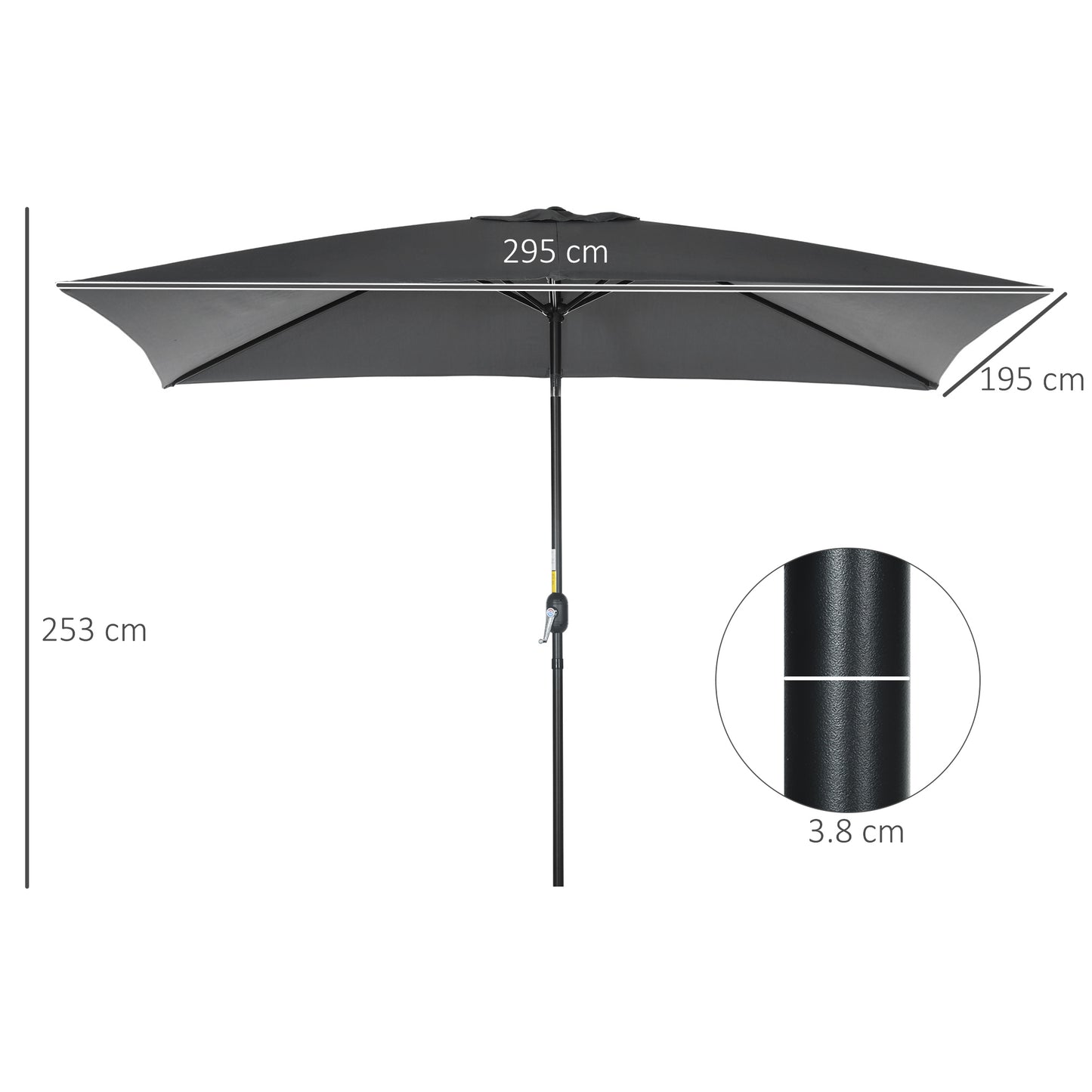 3x2m Garden Parasol Umbrella with Aluminium Pole, Tilt and Crank