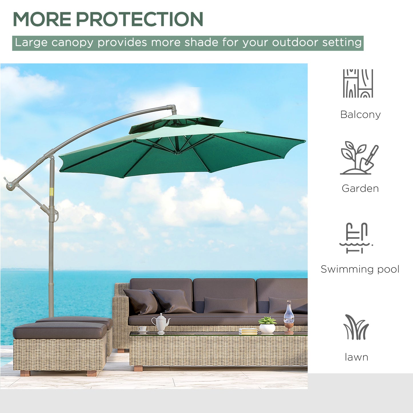 2.7m Banana Parasol Cantilever Umbrella with Crank Handle