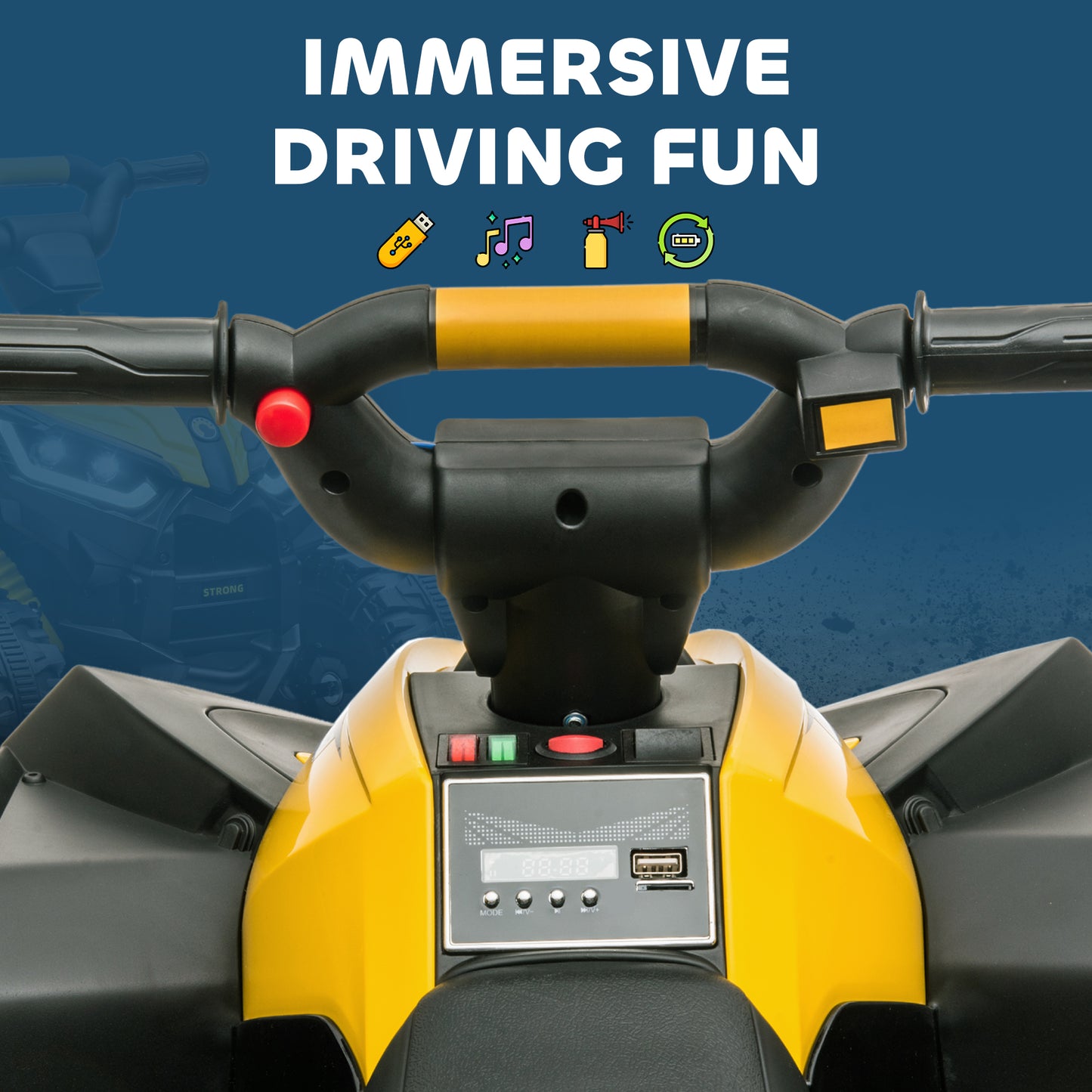 12V Ride-On Quad Bike w/ Music, Horn, for Ages 3+ Years