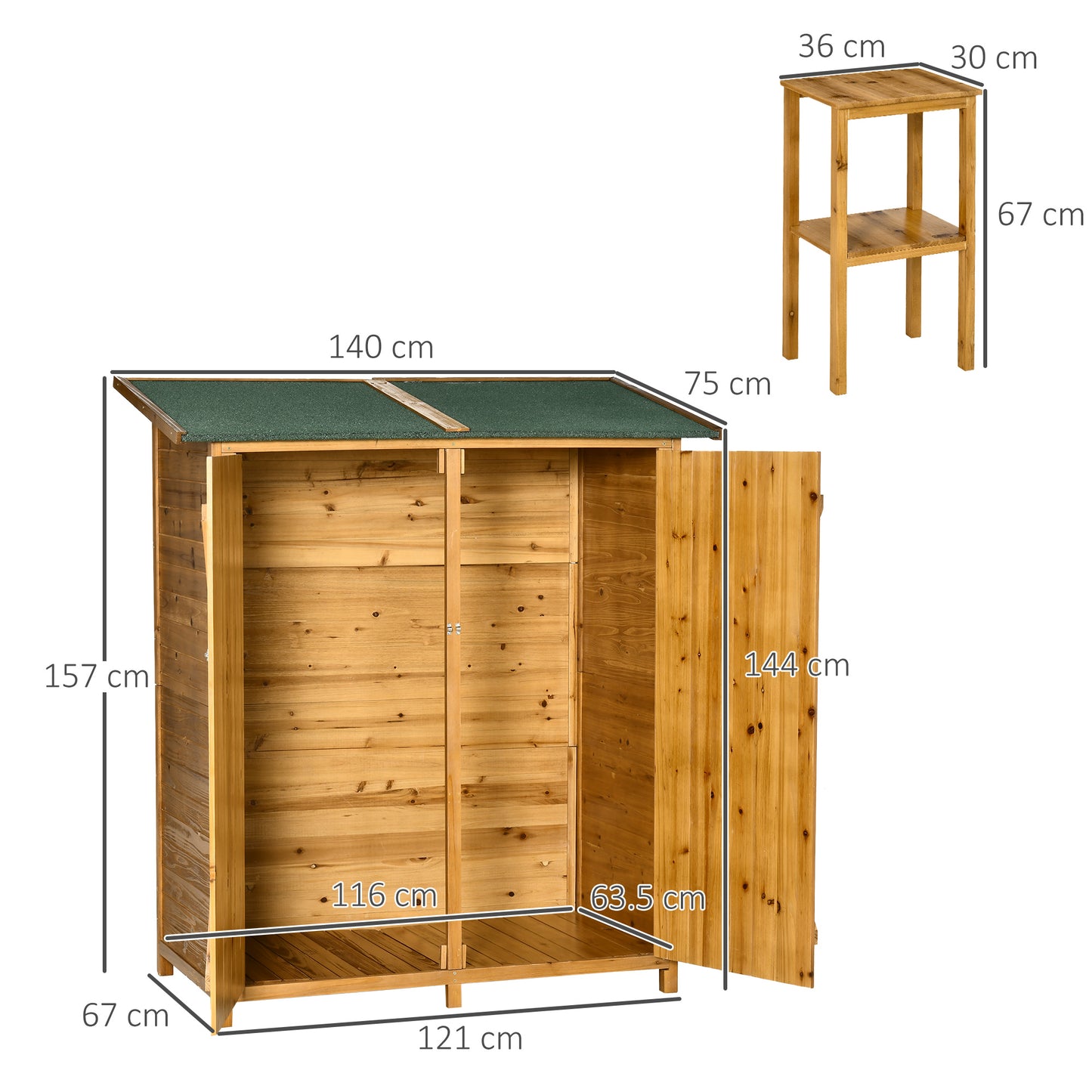 139 x 75 Fir Wood Garden Shed, with Asphalt Roof