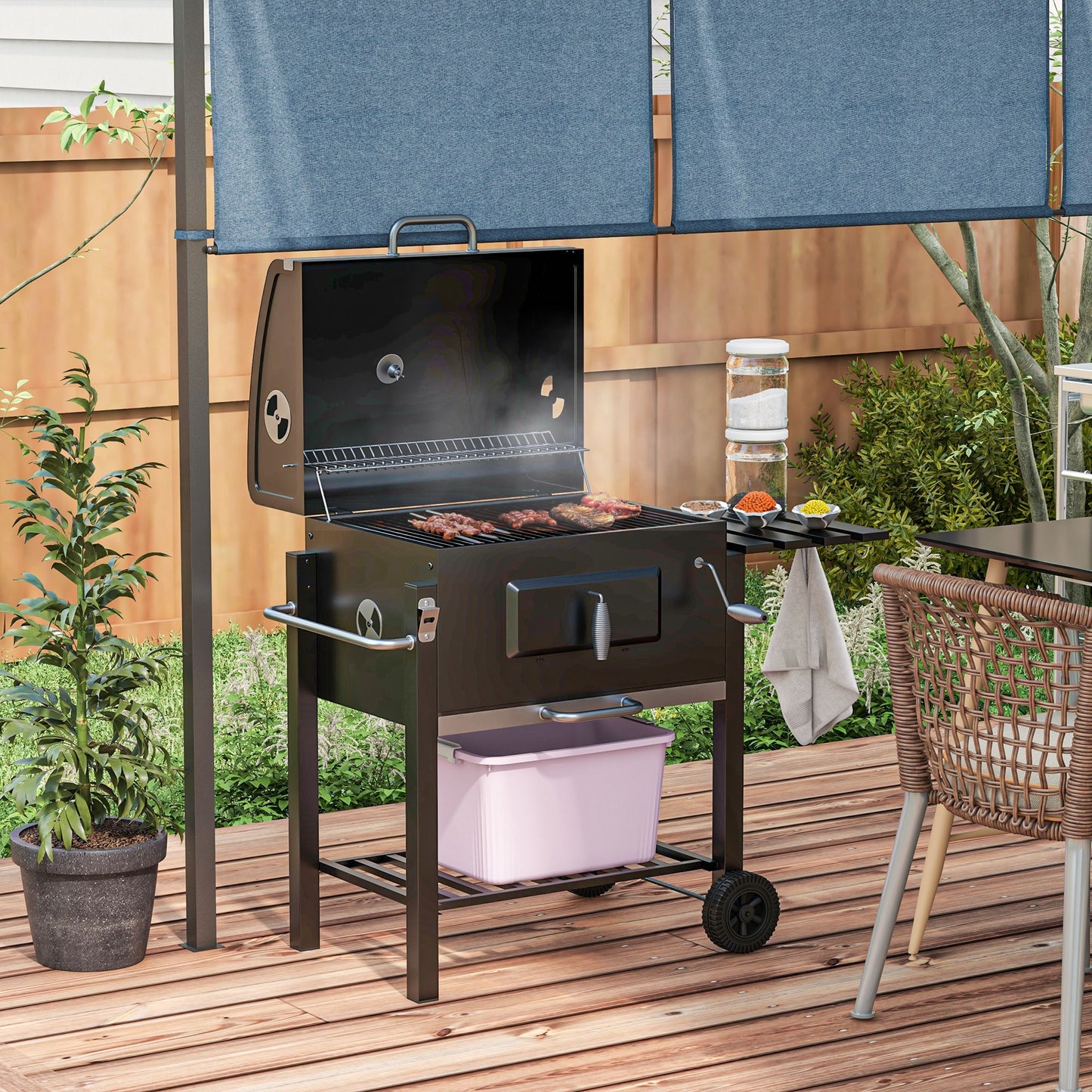Charcoal Grill, with Height-Adjustable Coal Pan