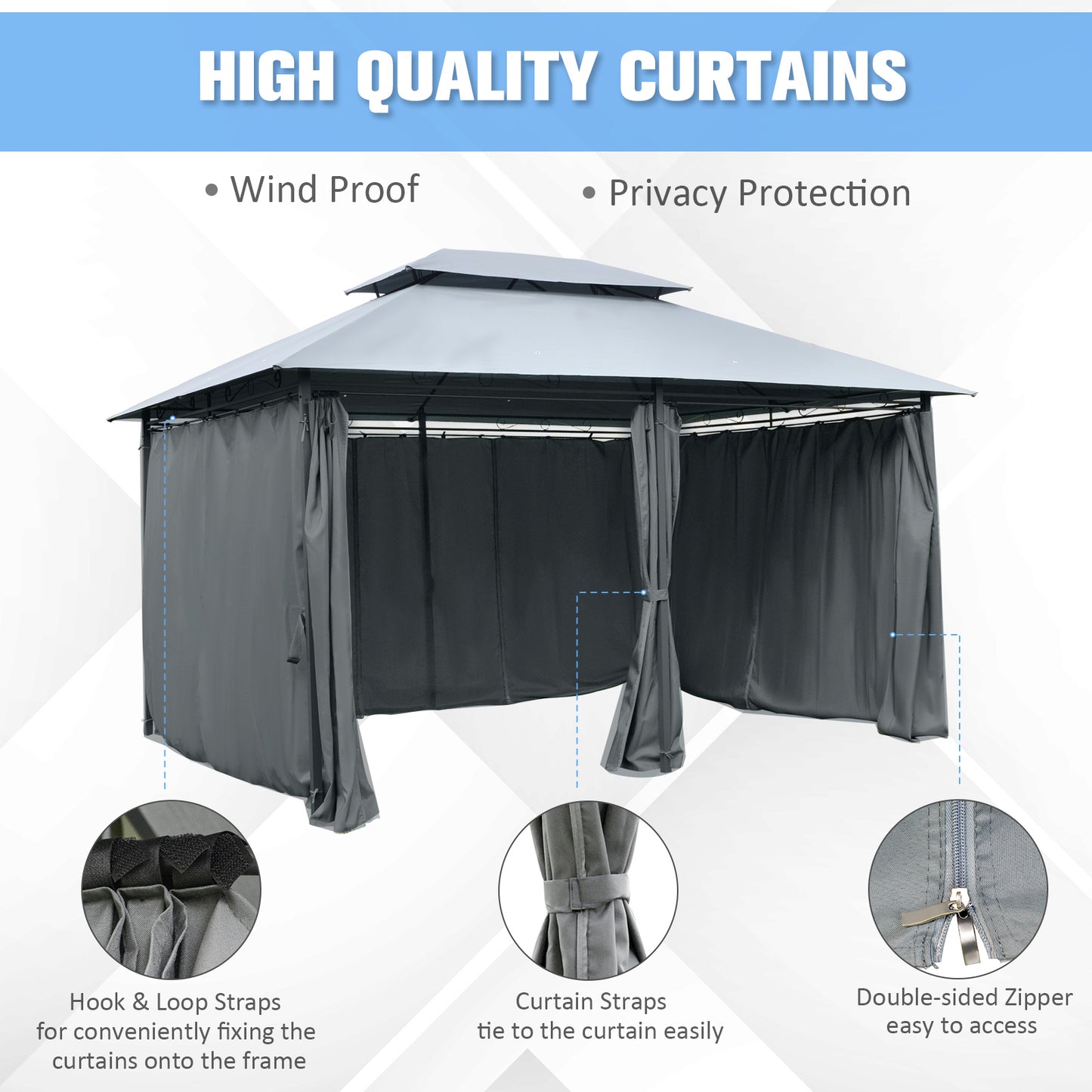 4m x 3(m)Garden Gazebo, Double Roof Outdoor Gazebo Canopy Shelter