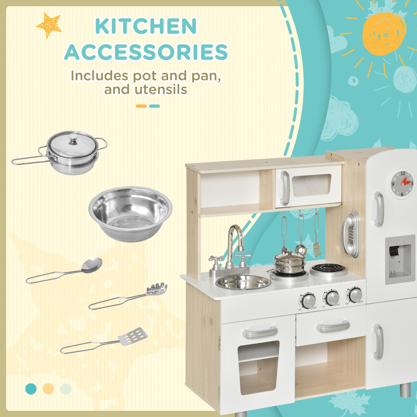 Kids Wooden Pretend Play Toy Kitchen Cooking Set Role Play Phone