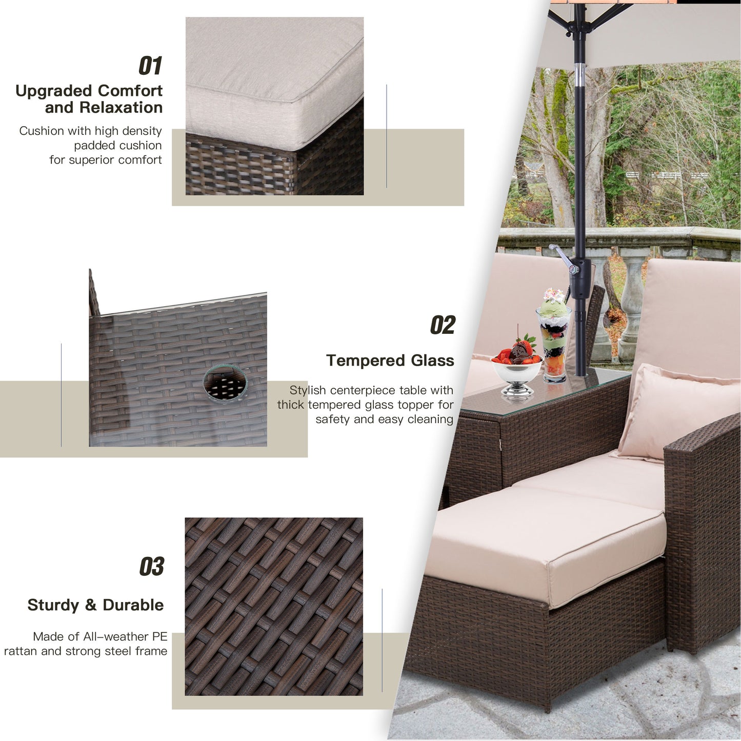 2-Seater Rattan Sofa Lounger Set