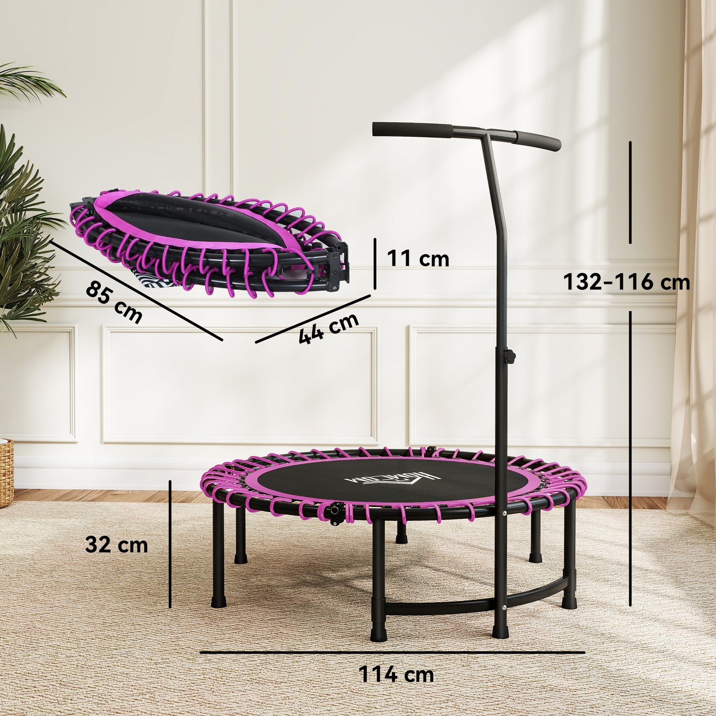 Mini Round Steel Frame Trampoline w/ Adjustable Handle