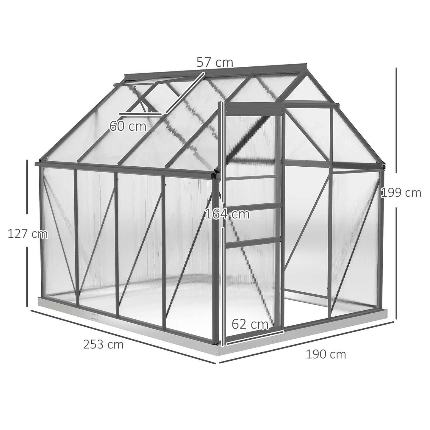 190 x 253 cm Walk-In Polycarbonate Greenhouse
