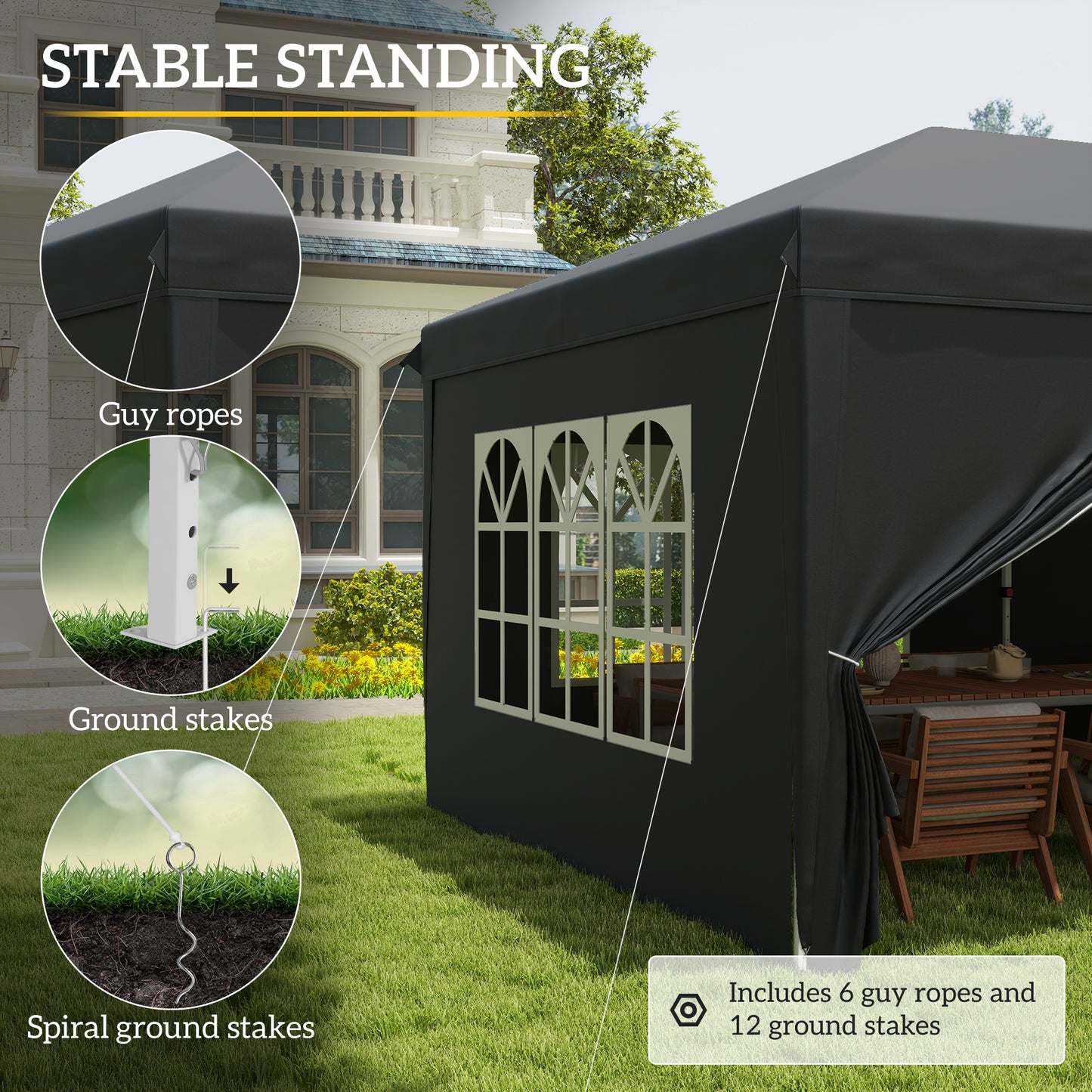 3 x 6 m Pop Up Gazebo with Sides and Windows