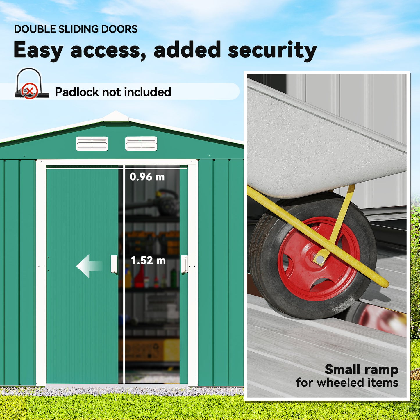 9 x 6ft Metal Garden Shed, Outdoor Storage Tool House