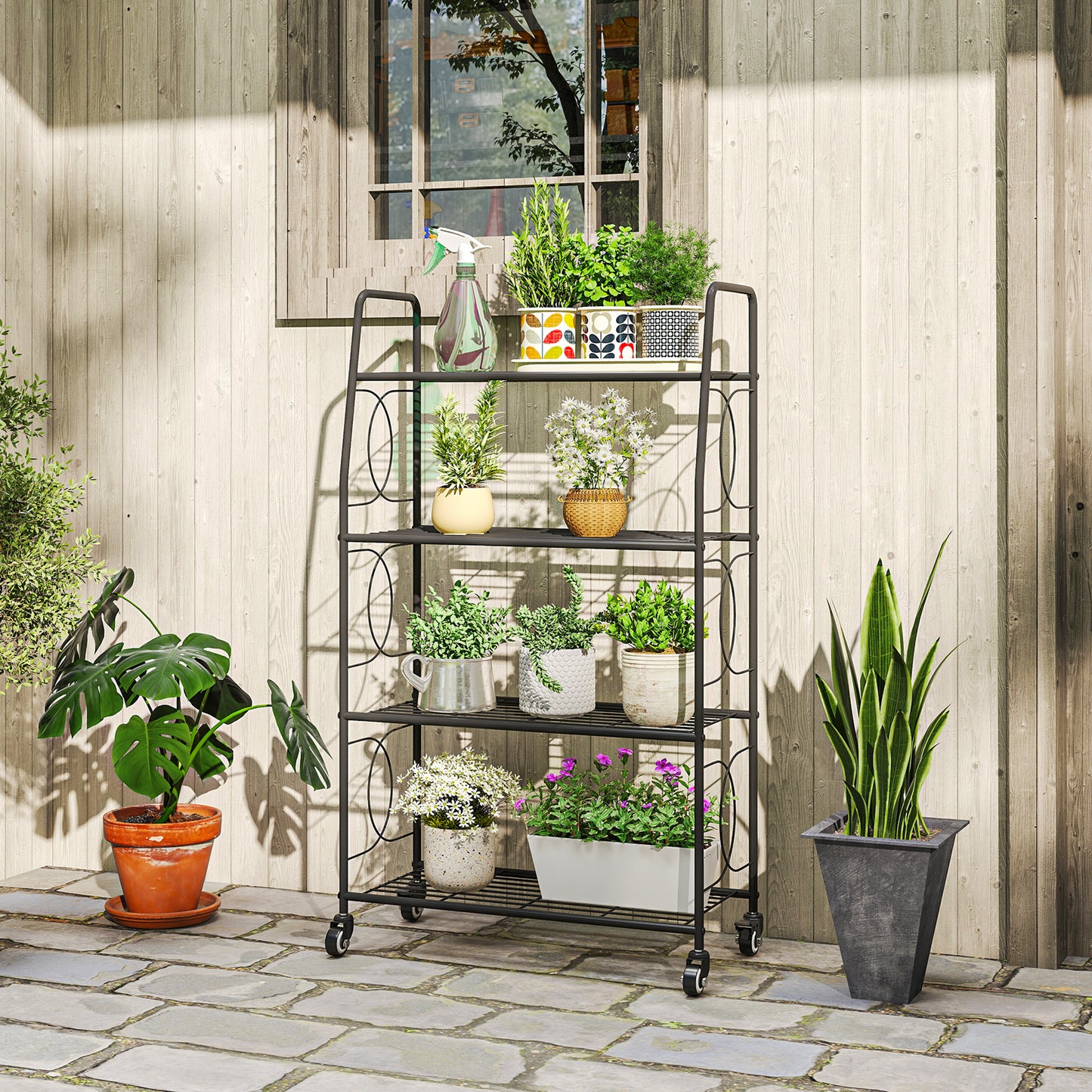 4-Tier Metal Plant Stand, Heavy Duty Ladder Shelf Potted Plants
