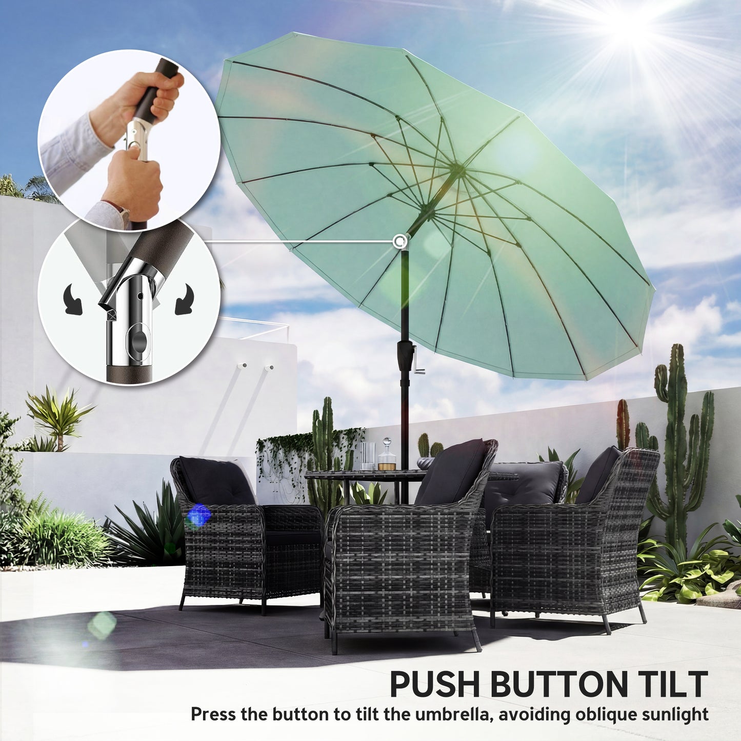 2 m Shanghai Garden Parasol Umbrella with 16 Fibreglass Ribs